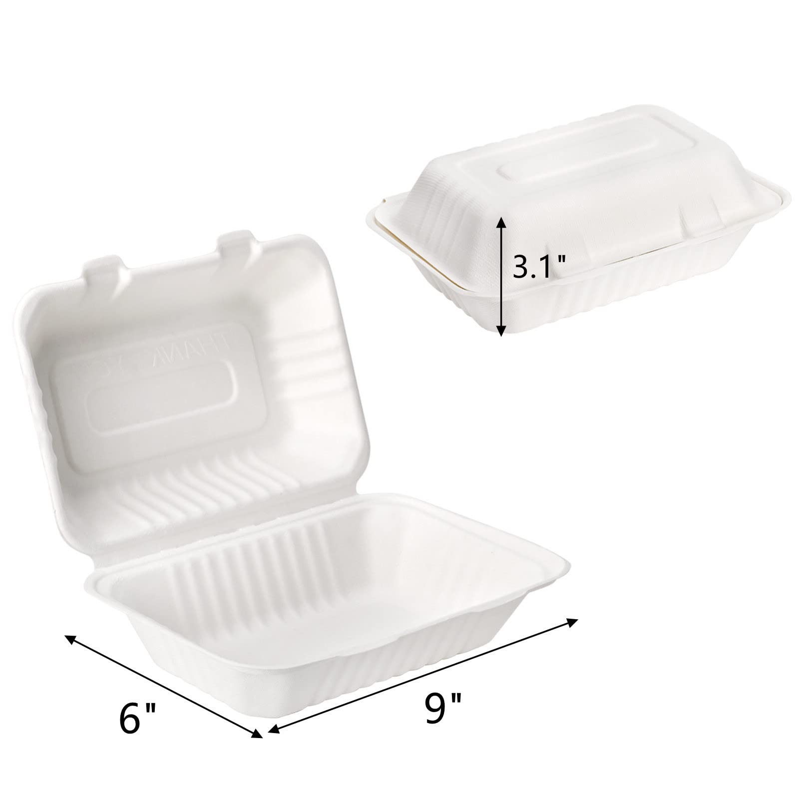 50 Pack Clamshell Take Out Food Containers, 9 X 6 Inch Single Compartment Hin…