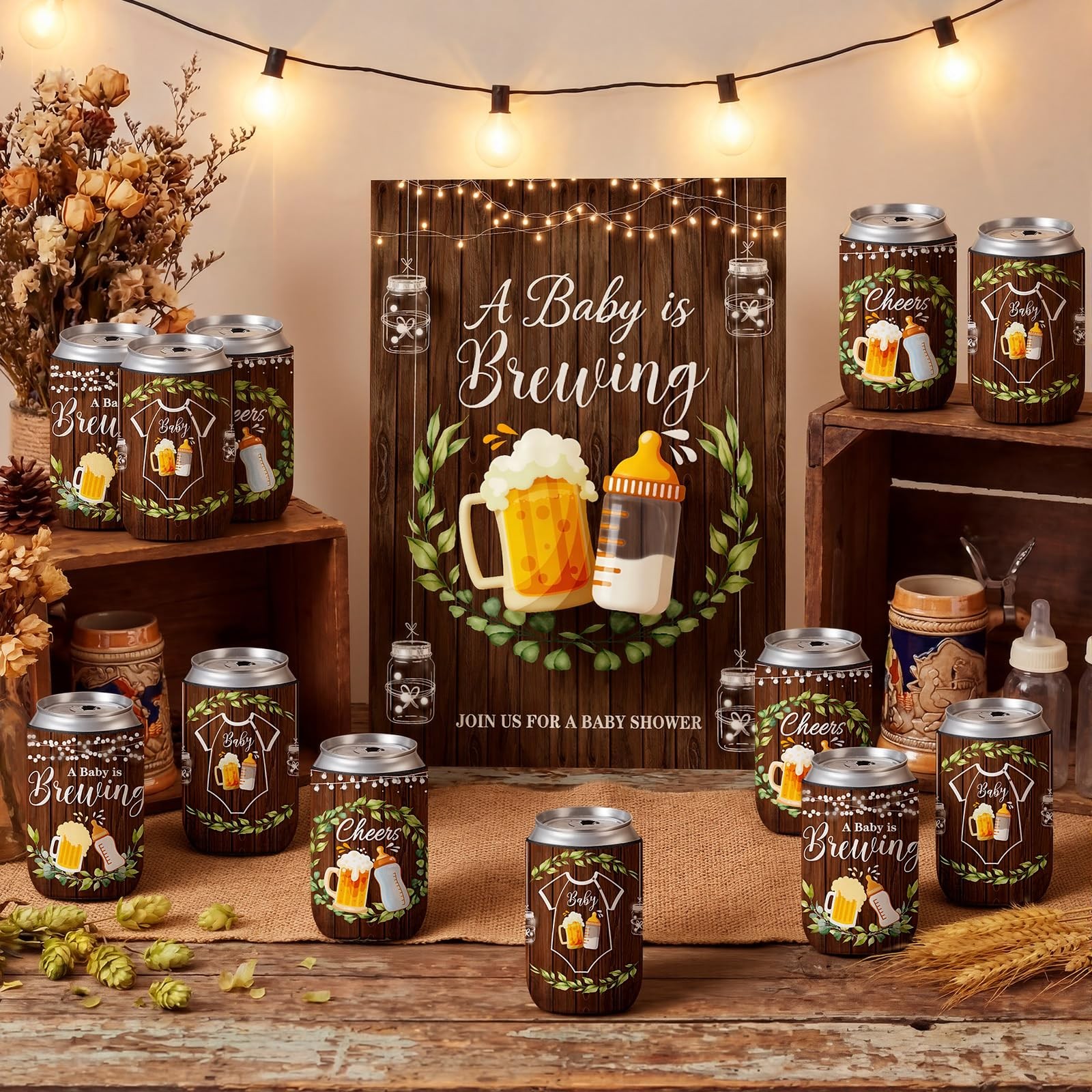 Silifine 37 Pcs A Baby Is Brewing Baby Shower Party Favors Brewing Beer Can