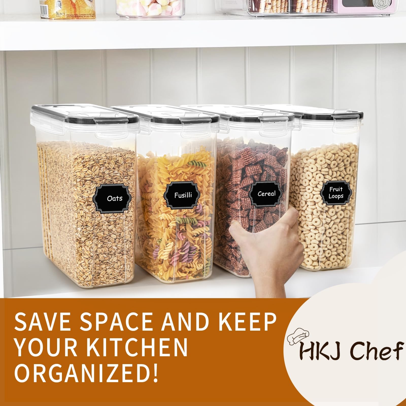 Cereal Containers Storage Set (4L / 135.2oz), 4PCS Airtight Food Storage Cont…