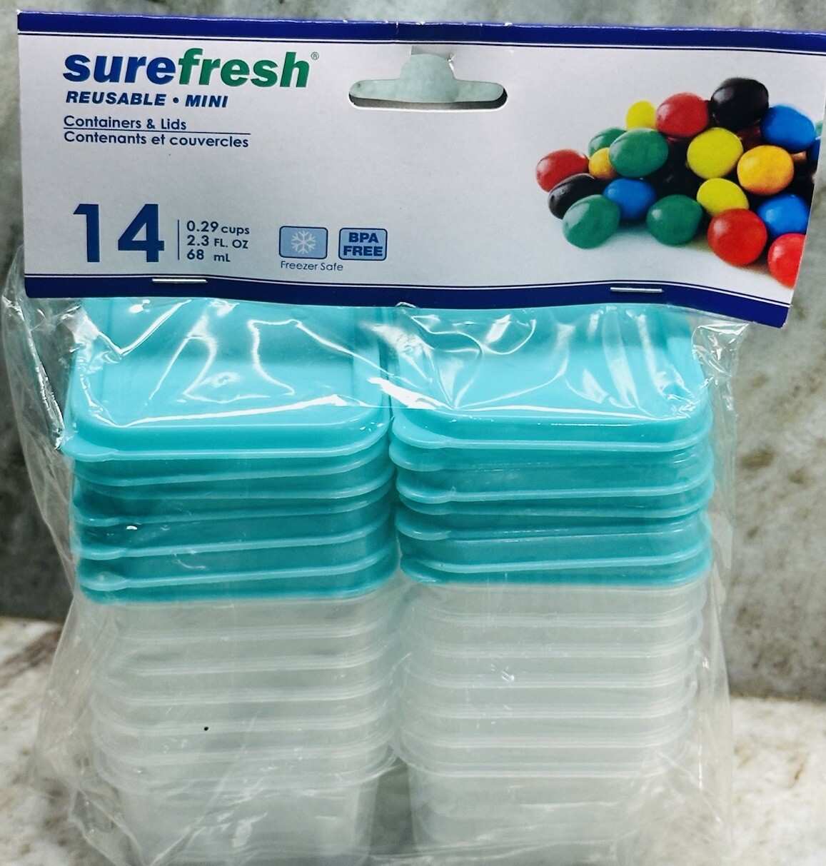 Sure Fresh Readable Mini 14 Containers W/Lids 0.29cups/Freezer Safe/BPA Free