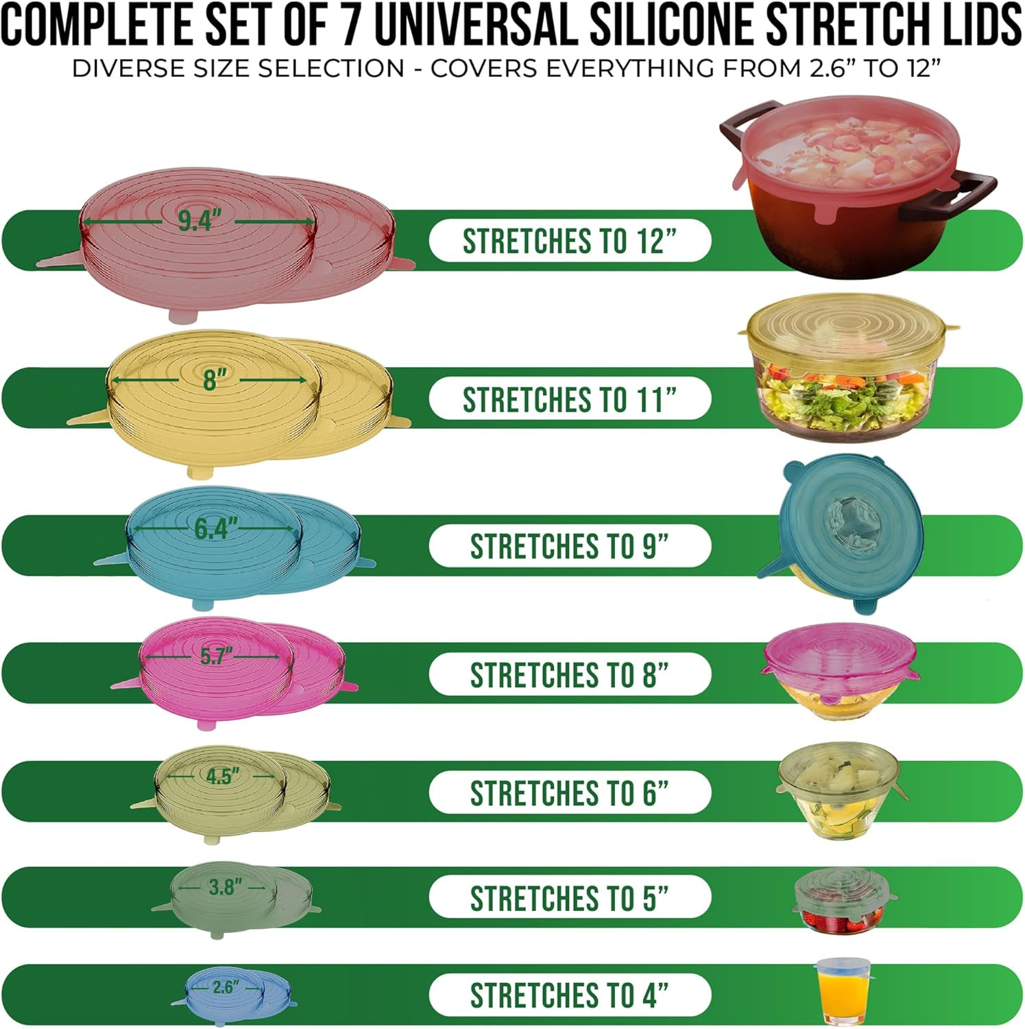 Reusable Silicone Stretch Lids for Food Storage in Fridge – Elastic Heat-Resista