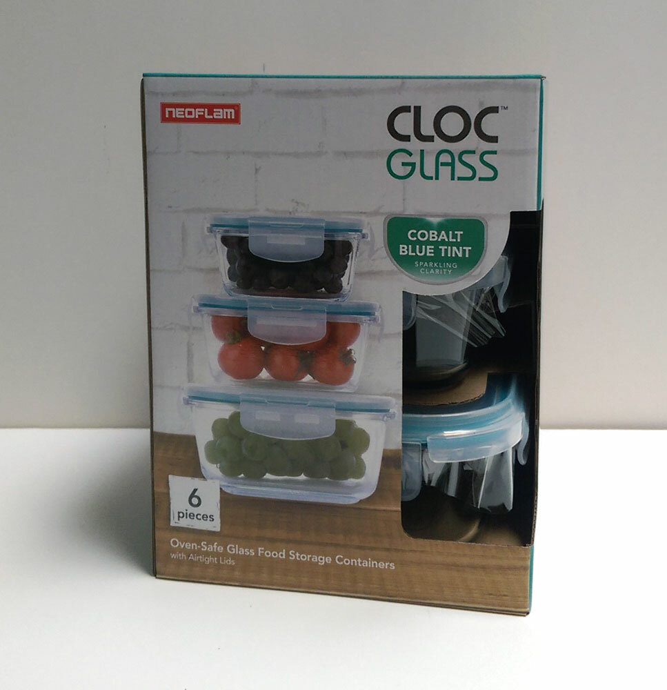 NEOFLAM 6 PC Cloc Glass Food Container Storage Lunch Airtight Lids Gift Set NEW