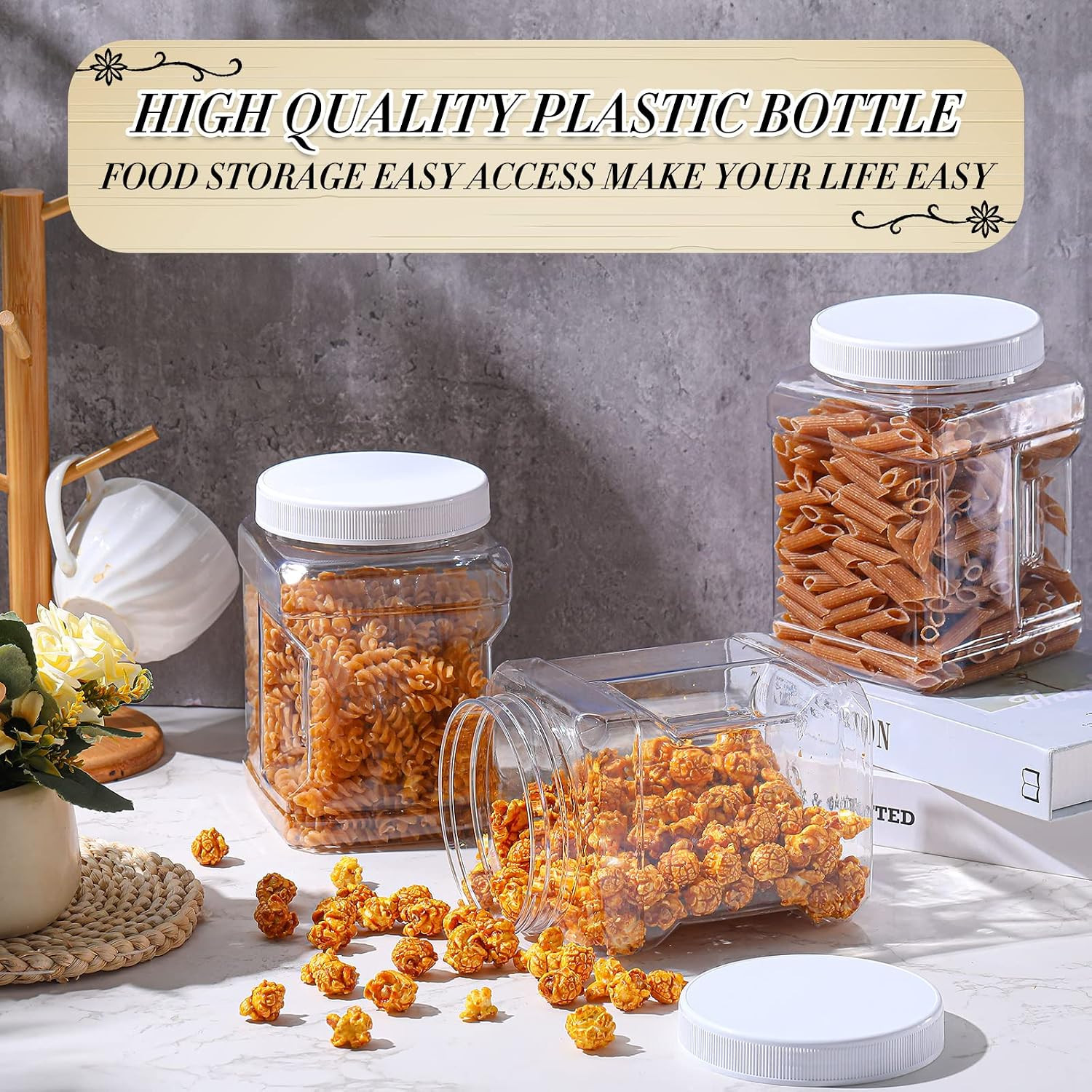 12 Pcs 27 Oz Plastic Storage Jars with Lids, Clear Wide Mouth Square Plastic Mas