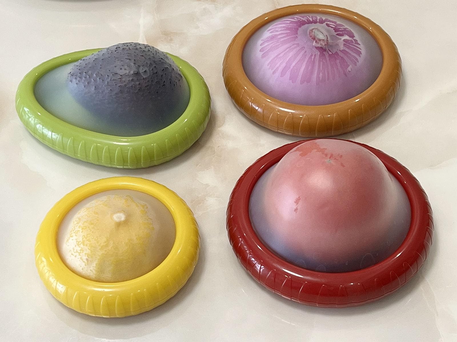 halteoly 4PC Silicone Fruit and Vegetable Storage red,brown,yellow,green