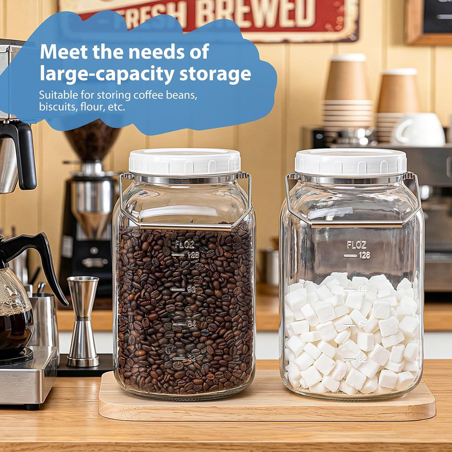 1.5 Gallon Glass Jar with airtight Lid, 2 Pack Wide Mouth Mason Jars with Sturdy