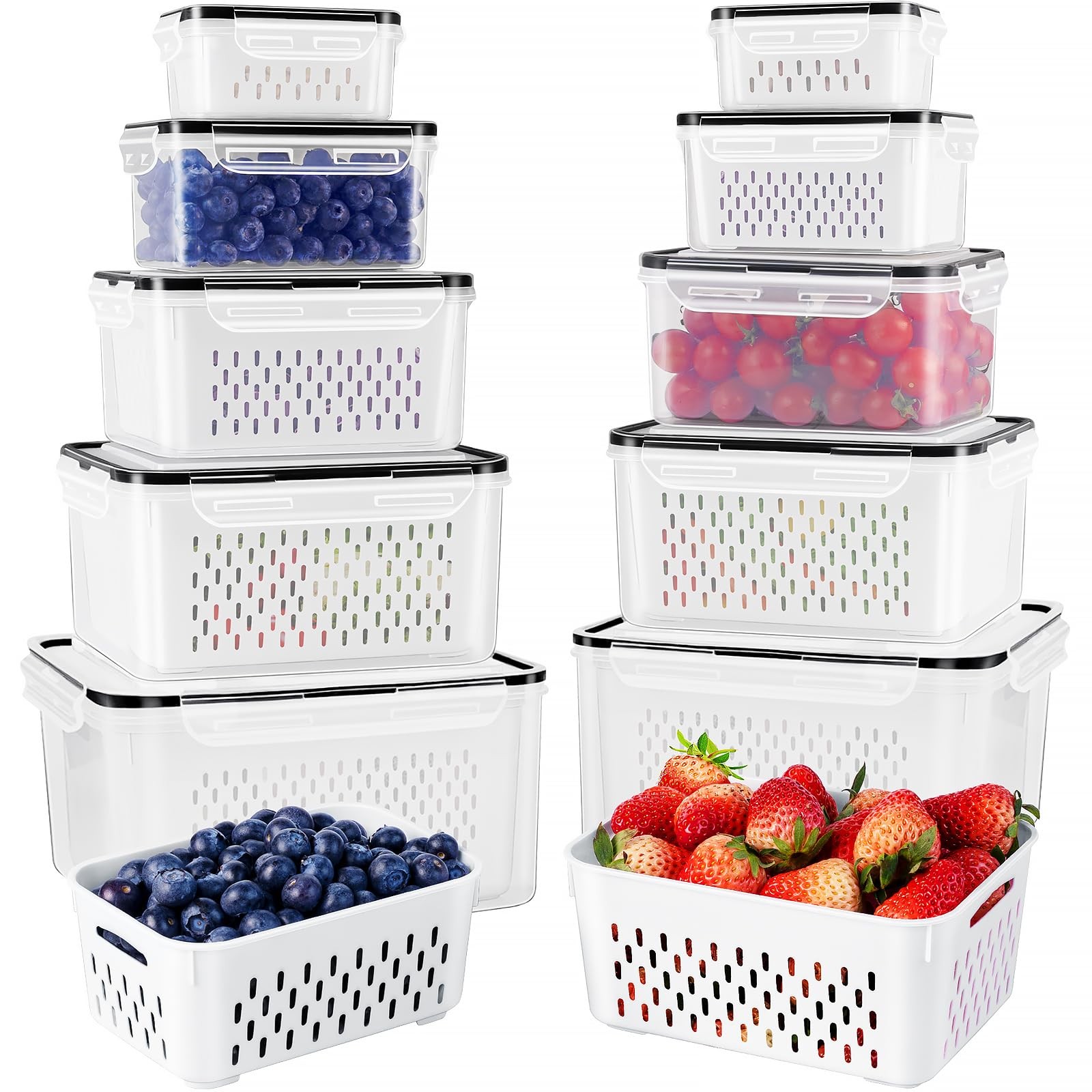 6 Pcs Large Fruit Containers For Fridge Leakproof Food Storage Containers With R