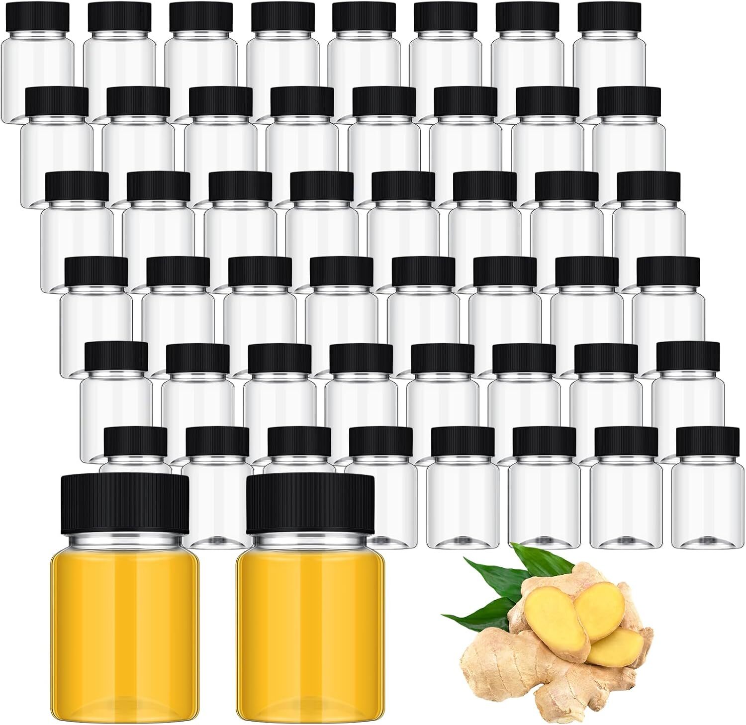 50 Pcs 2 Oz Plastic Juice Shot about 2.68 x 1.65 x inches, Black Lids