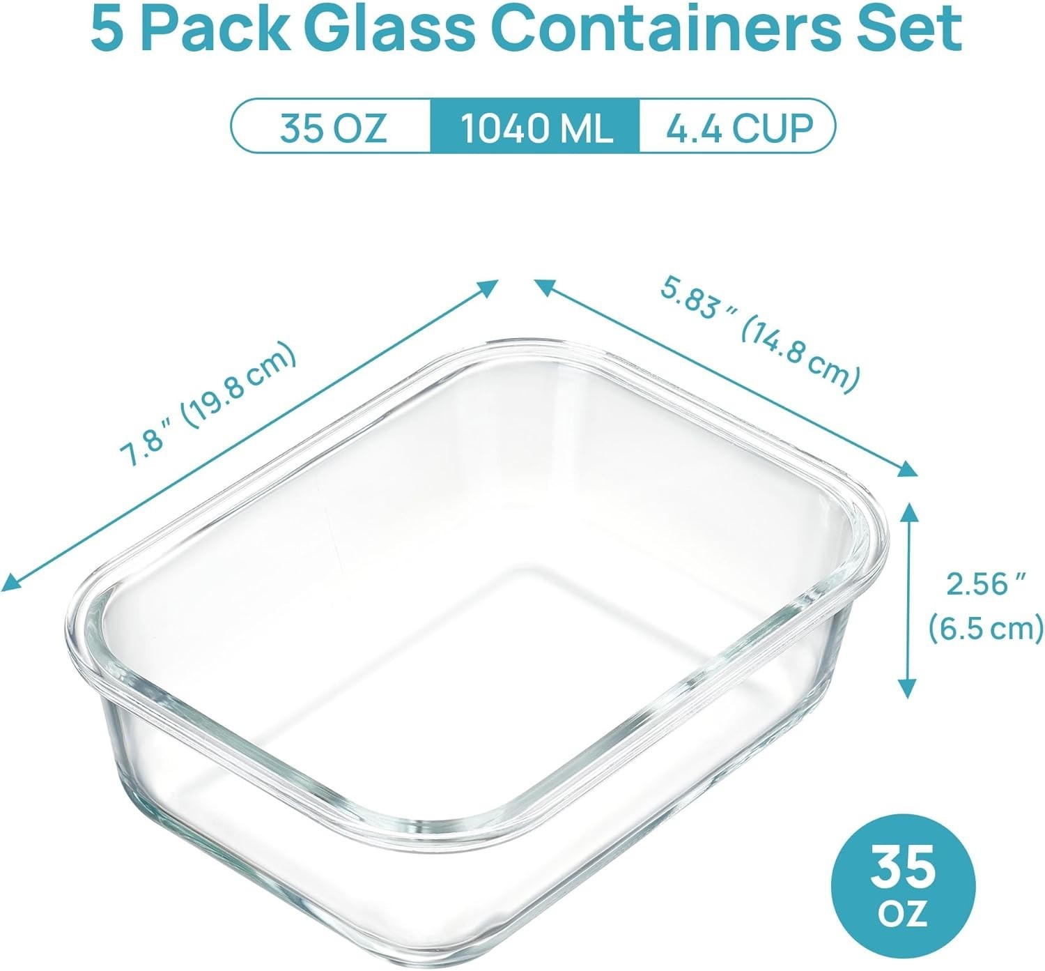 5 Pack 35oz Glass Containers with Bamboo Lids, Meal Prep Food Storage Contain…