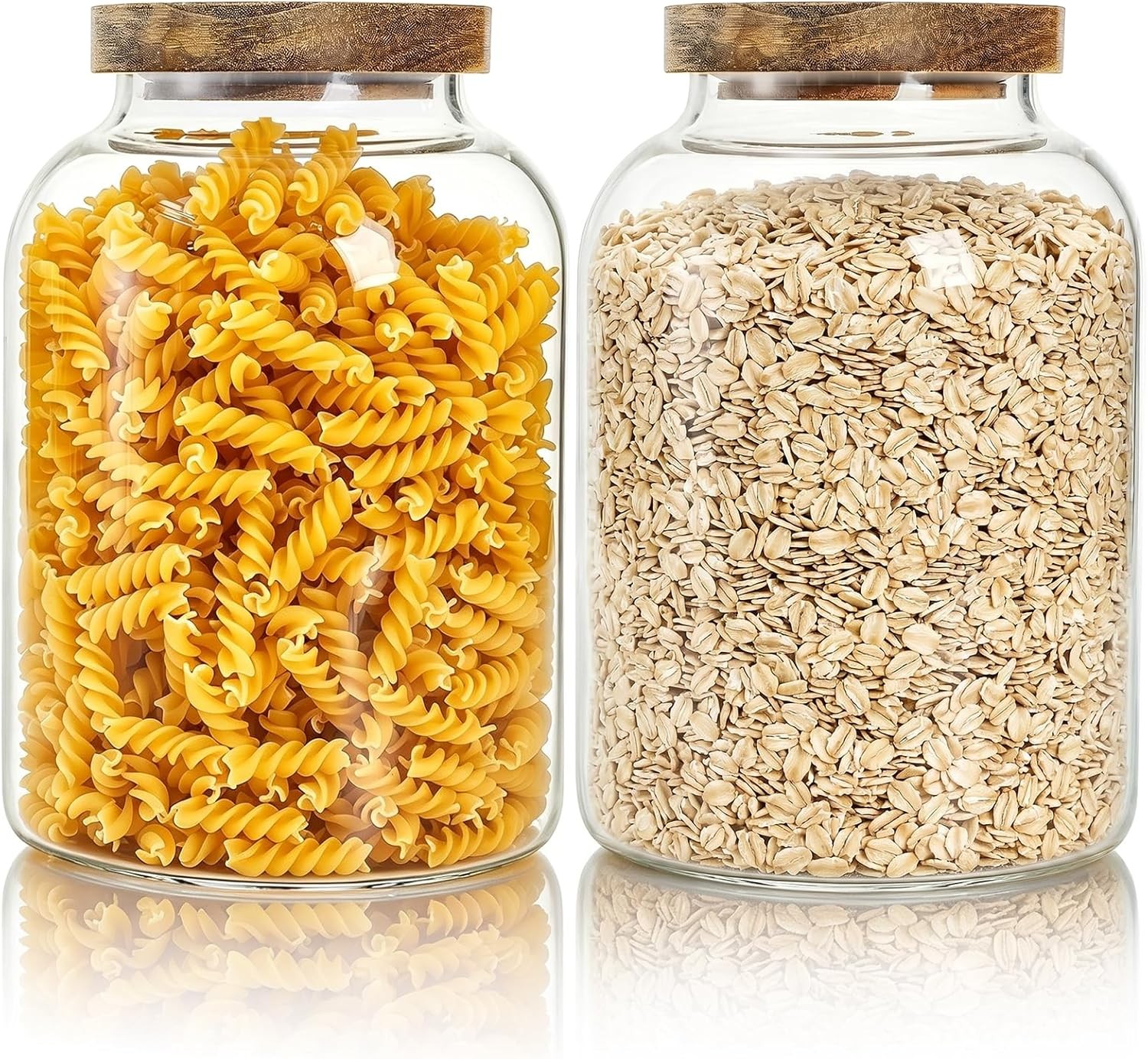 2 Pack Large Glass Food Storage Jar with Airtight Wooden Lid, 66 FL OZ(1950ml)