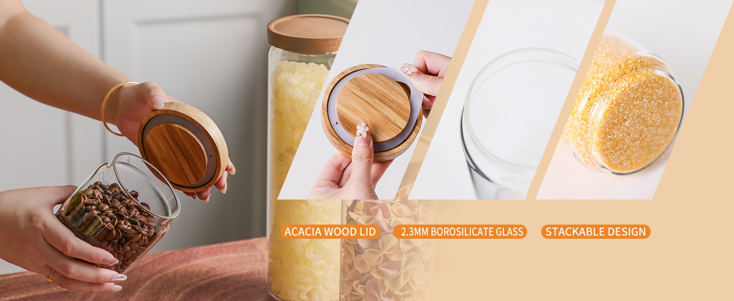 Glass Storage Containers Set of 4, 15 FL OZ High Borosilicate Glass Jars Kitchen
