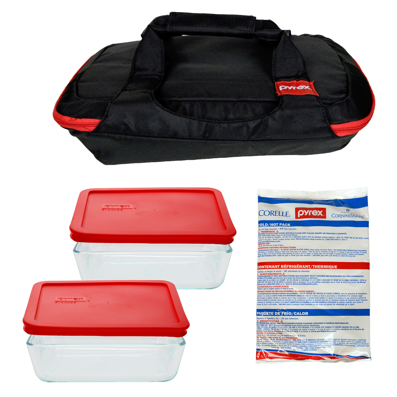 Pyrex Portables™ 6-Piece Tote Bundle with Glass Dishes, Lids and Hot/Cold Packs