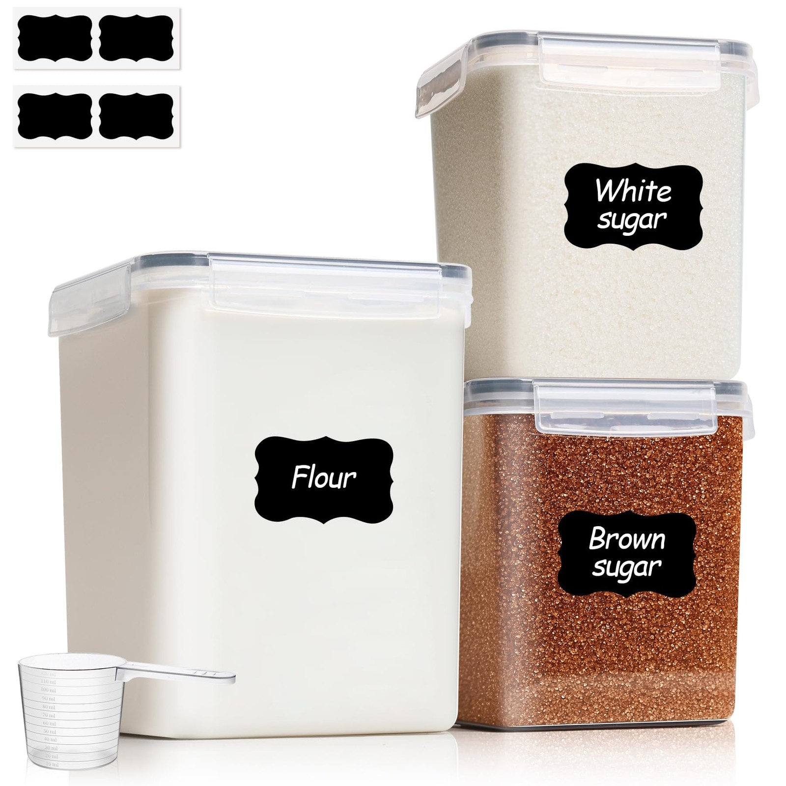 Flour Sugar Storage Containers Set of 3 (5.2L/5.5Qt) (2.5L/2.6Qt*2), Large Ai…