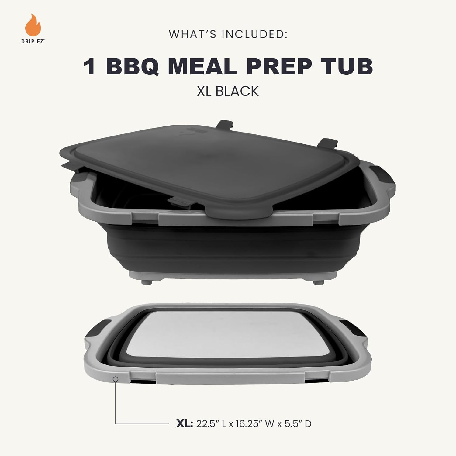 XL Collapsible BBQ Prep Tub with Cutting Board & Locking Lid – Black