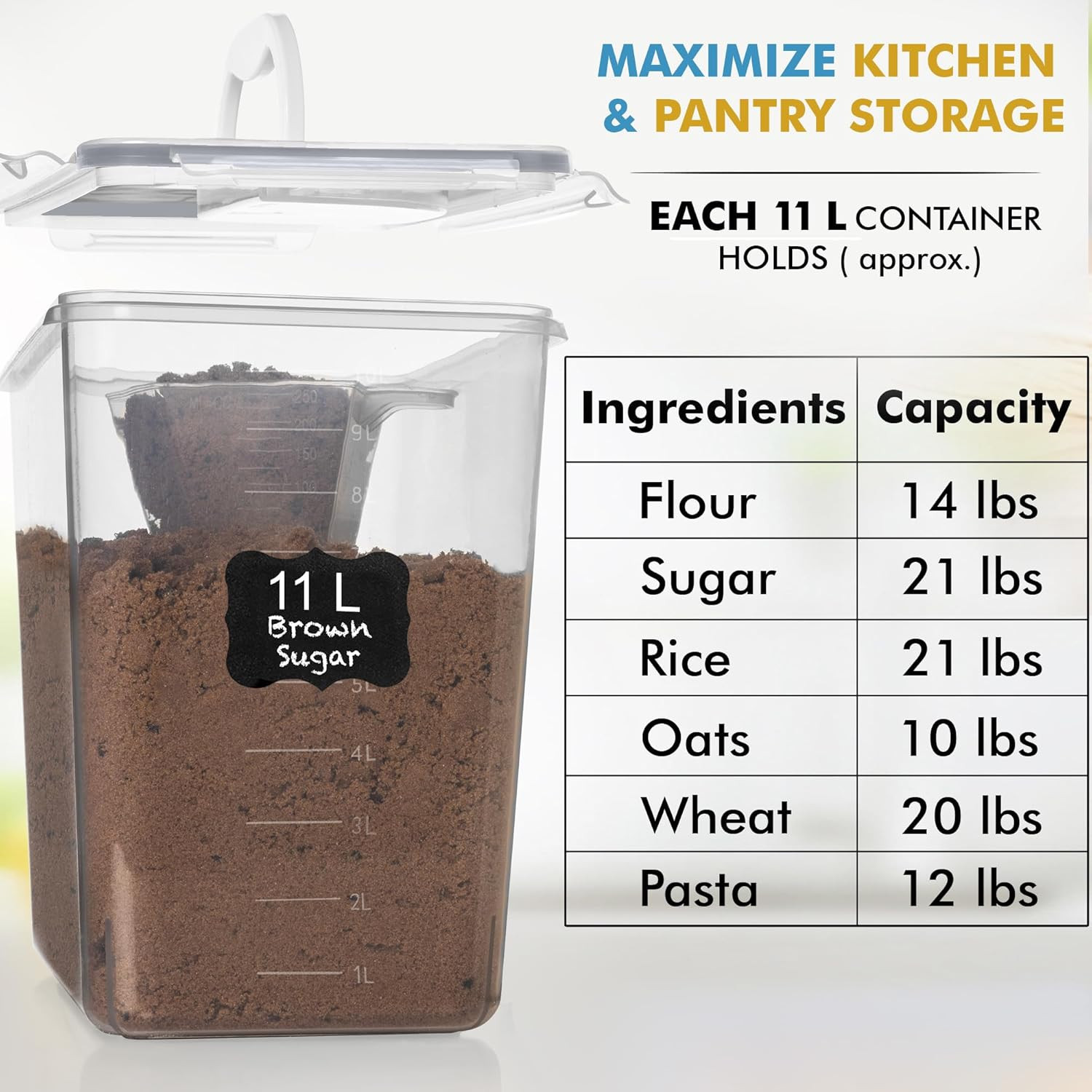 Shazo 2 PC (11L | 372 oz) Flour Sugar Storage Containers with Easy Carry Handle