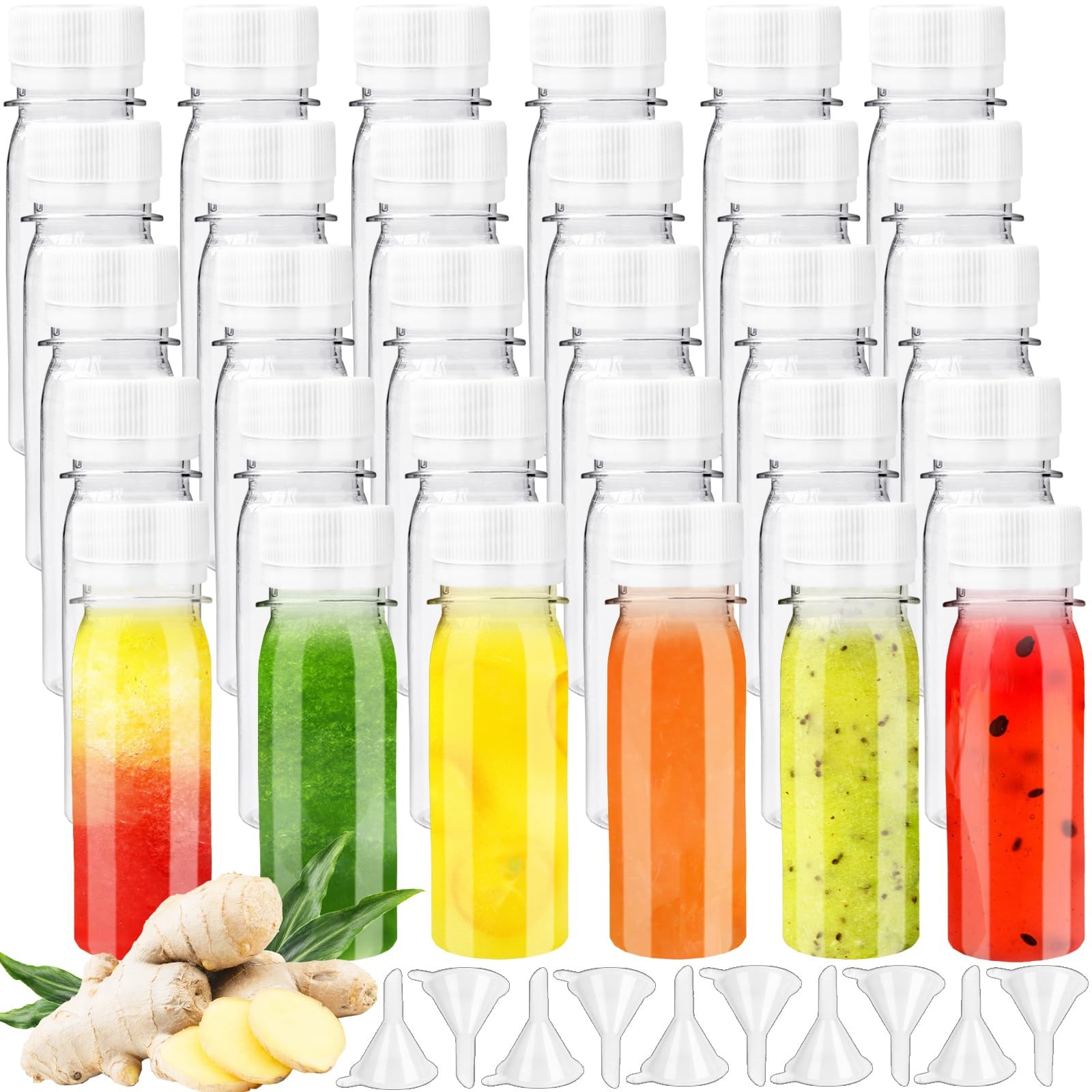 30 Pcs 2oz Small Plastic Shot Bottles with White Caps,Round Juice Bottles wit…
