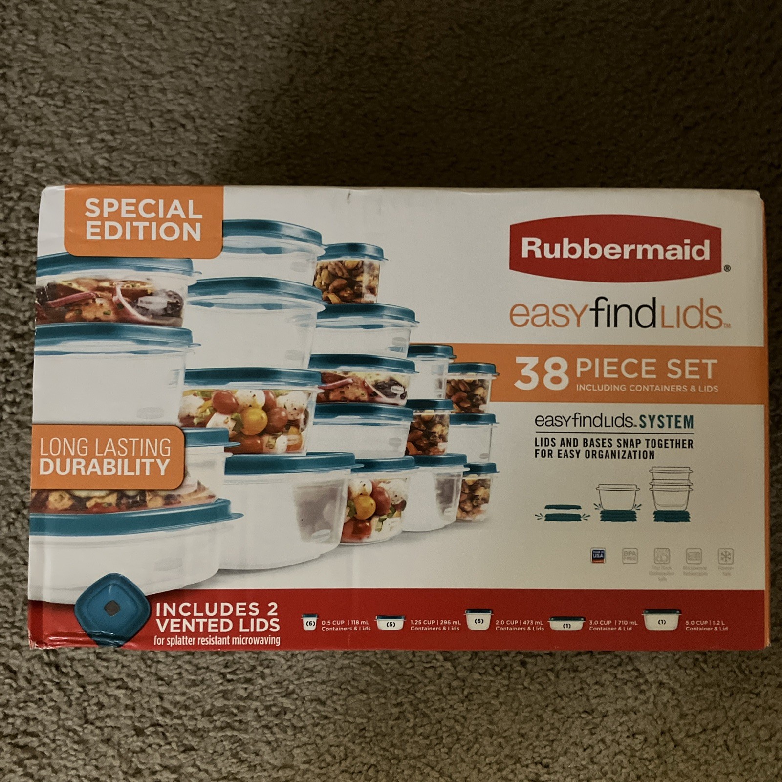 Rubbermaid Easy Find Food Storage Containers 38-Piece Set 2 Vented Lids Green