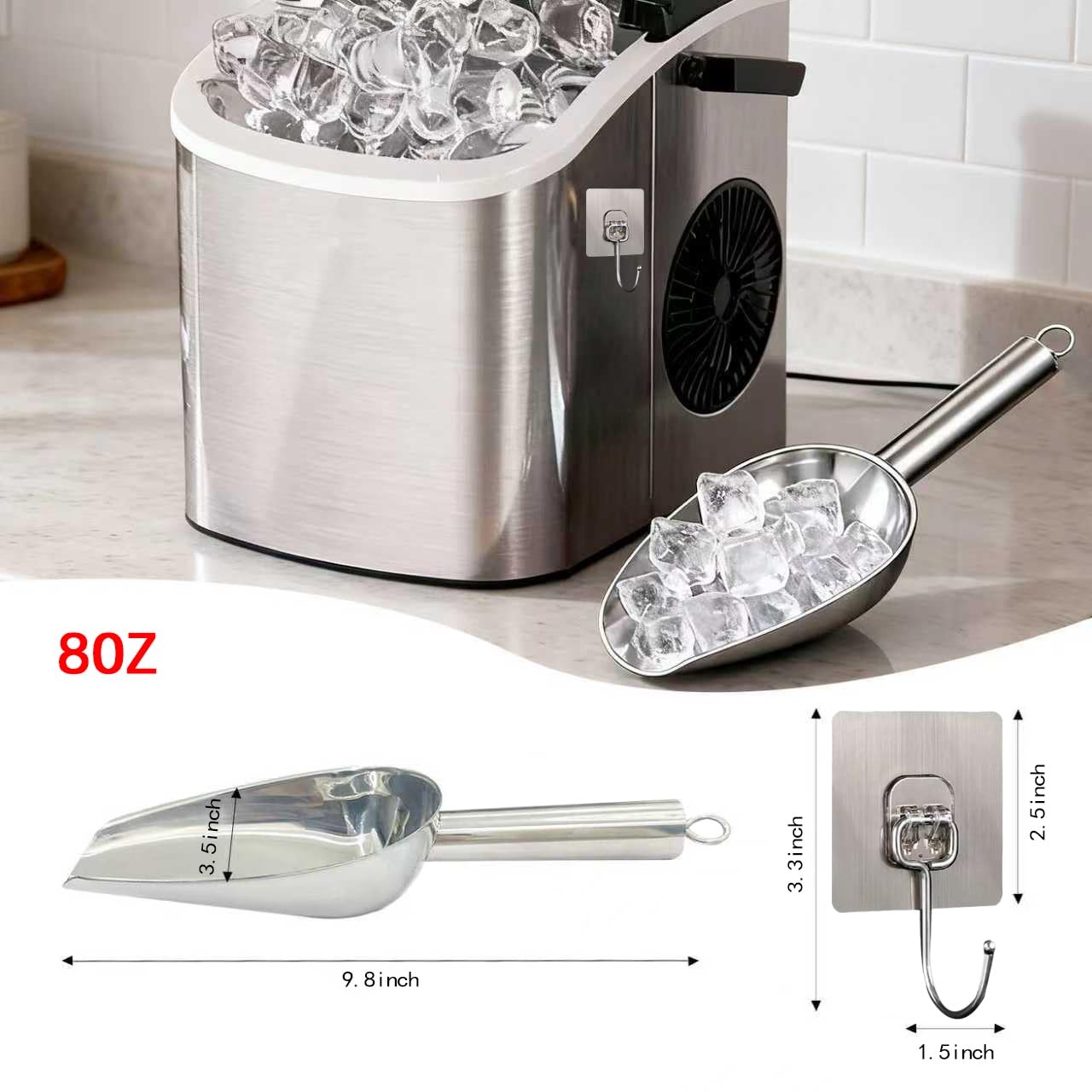 8 oz Stainless Steel Ice Scoop For Freezer Kitchen Maker Gadgets Flour Food