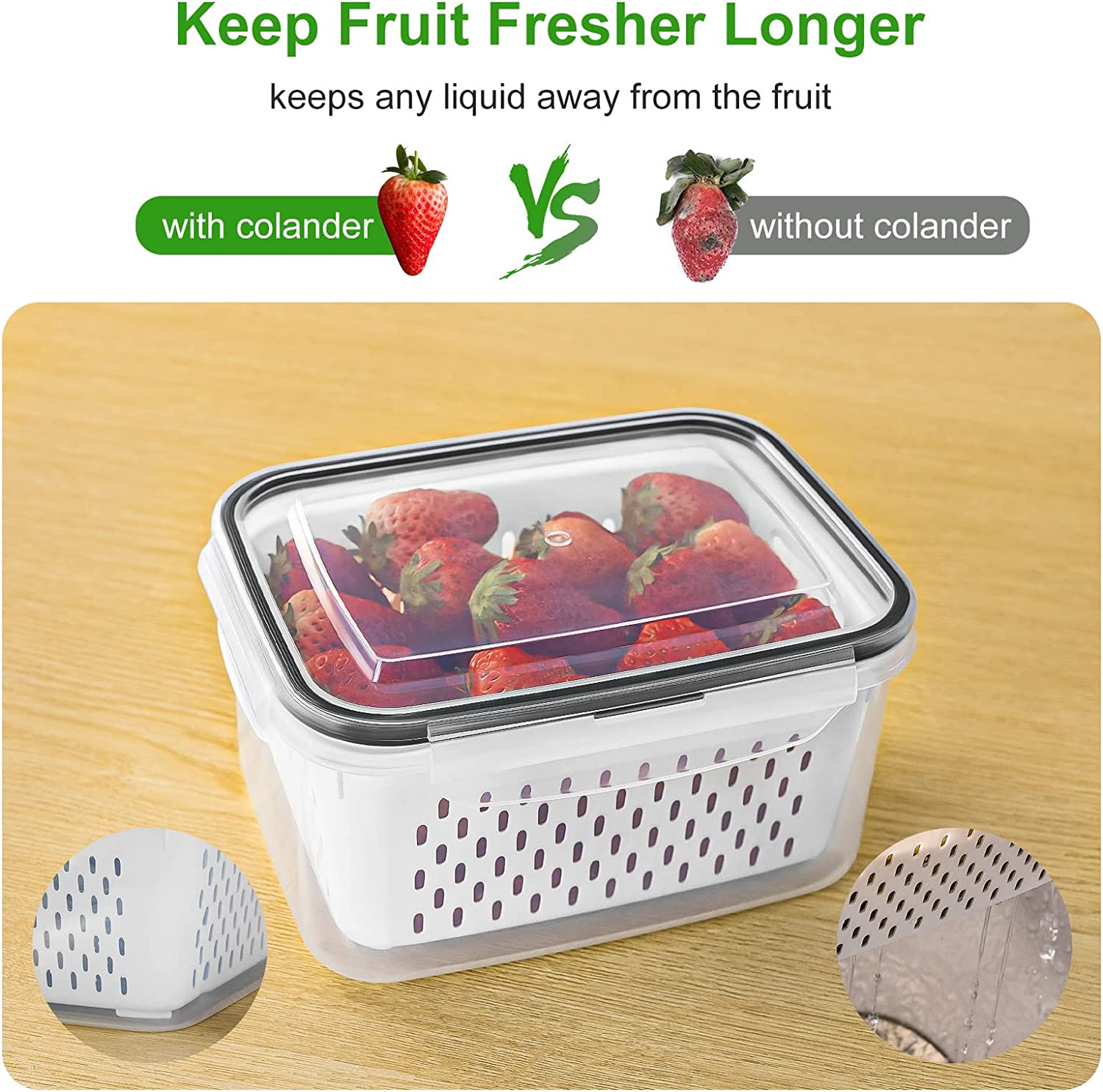 5 PCS Large Fruit Containers for Fridge – Leakproof Food Storage Containers with