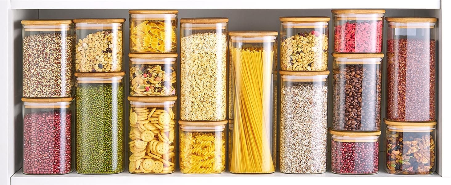 42oz – 4 Pack Square Glass Jars with Bamboo Lids, Glass Food Storage Containers