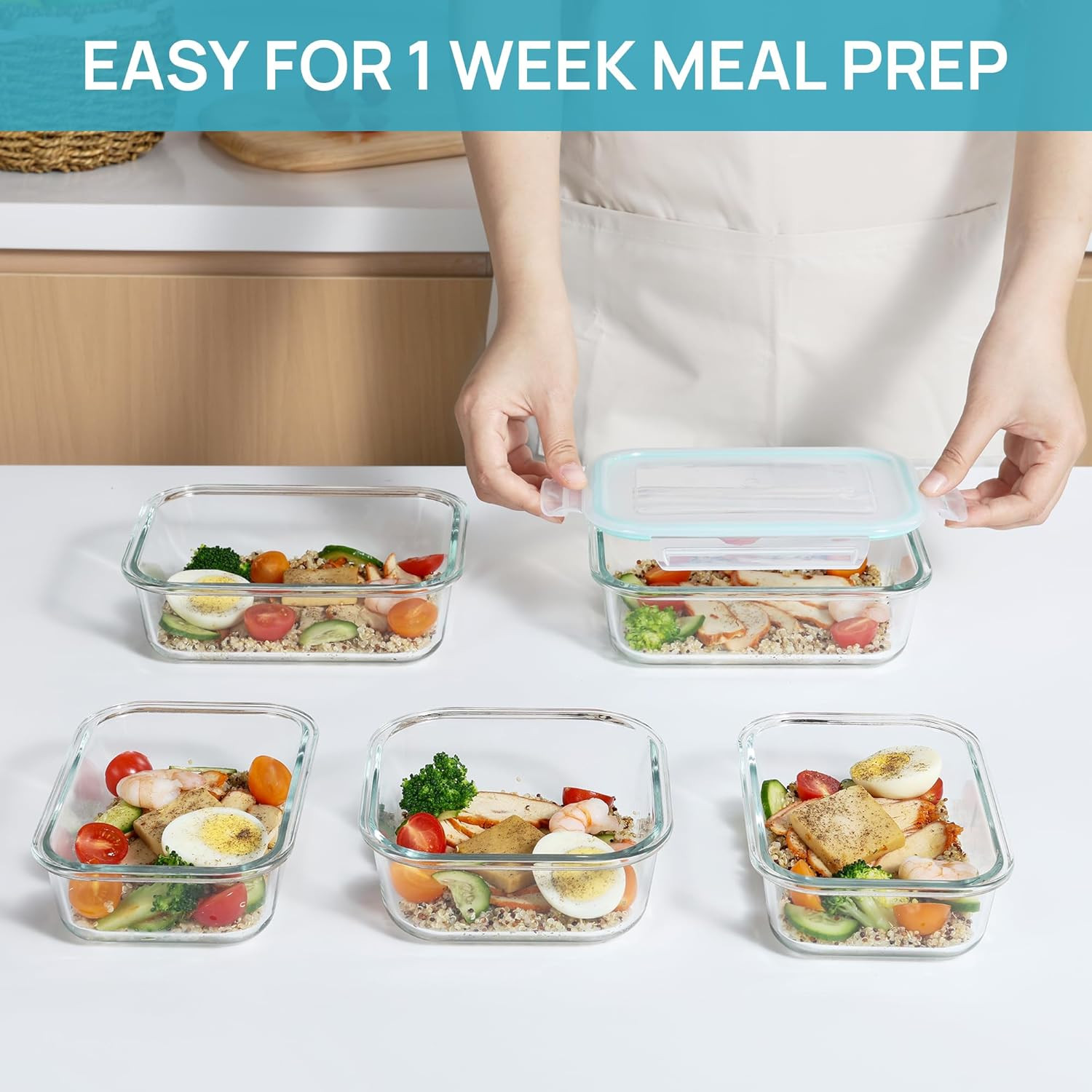 8 Pack Glass Food Storage Containers with Airtight Lids, Glass Meal Prep Contain