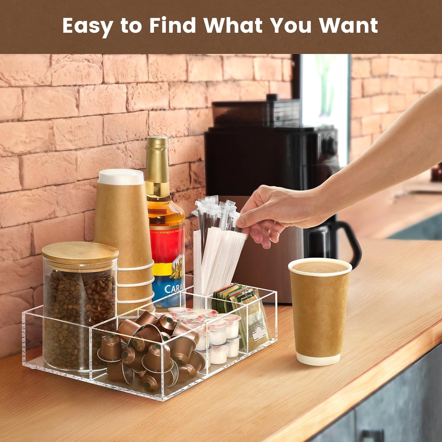 Acrylic Coffee Bar Station Organizer for Countertop,Office Breakroom Clear Snack