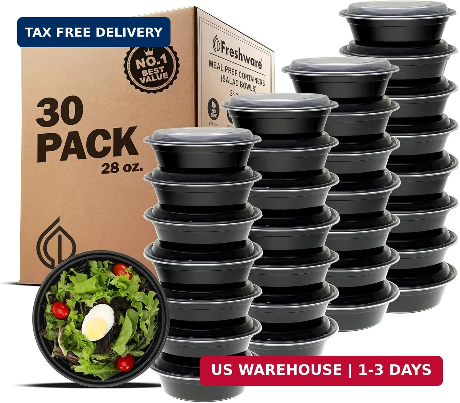 Freshware Meal Prep Bowl Containers [30 Pack] Plastic Bowls with Lids for Soup a