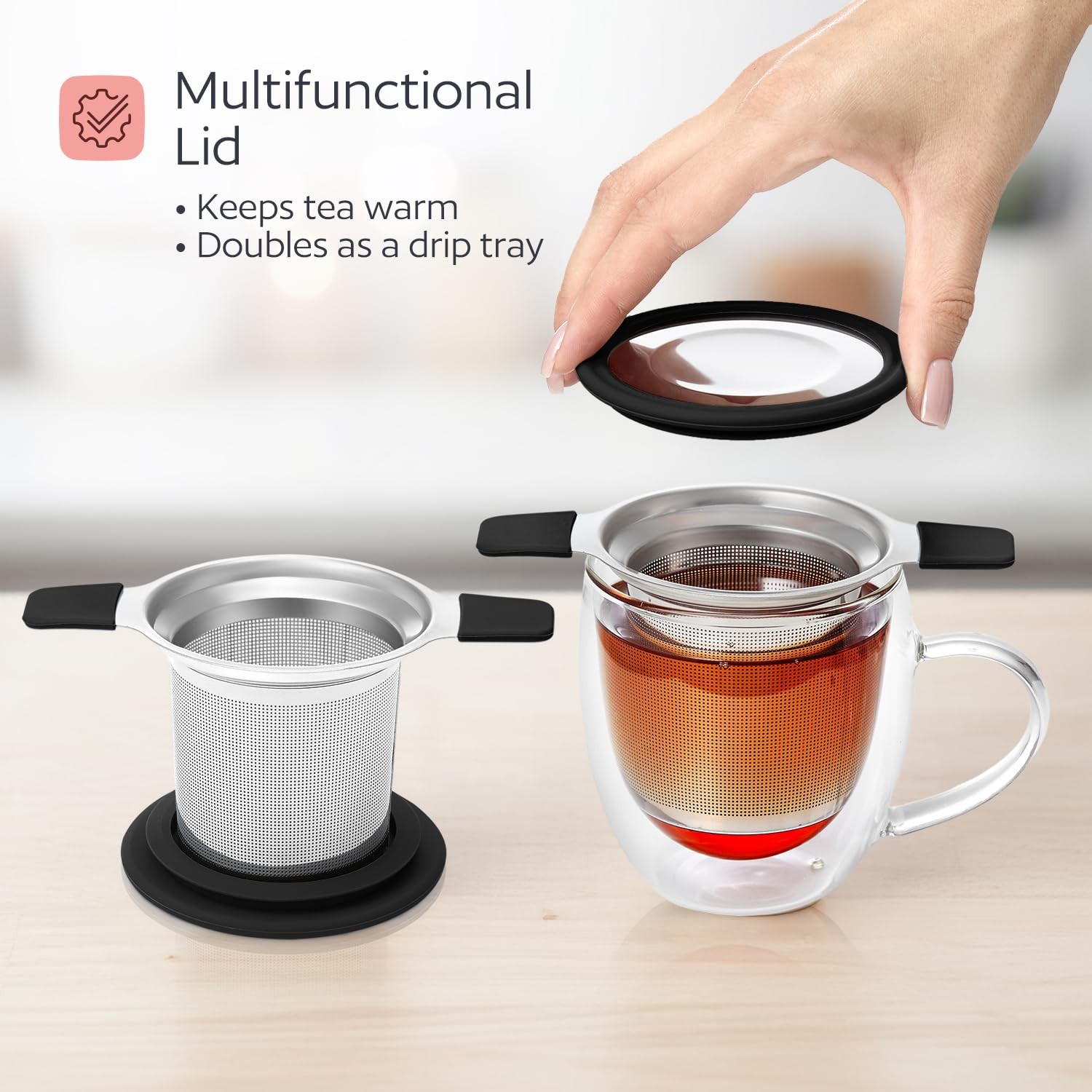Stainless Steel Tea Infuser for Loose Leaf – Extra Fine Mesh Small, Black