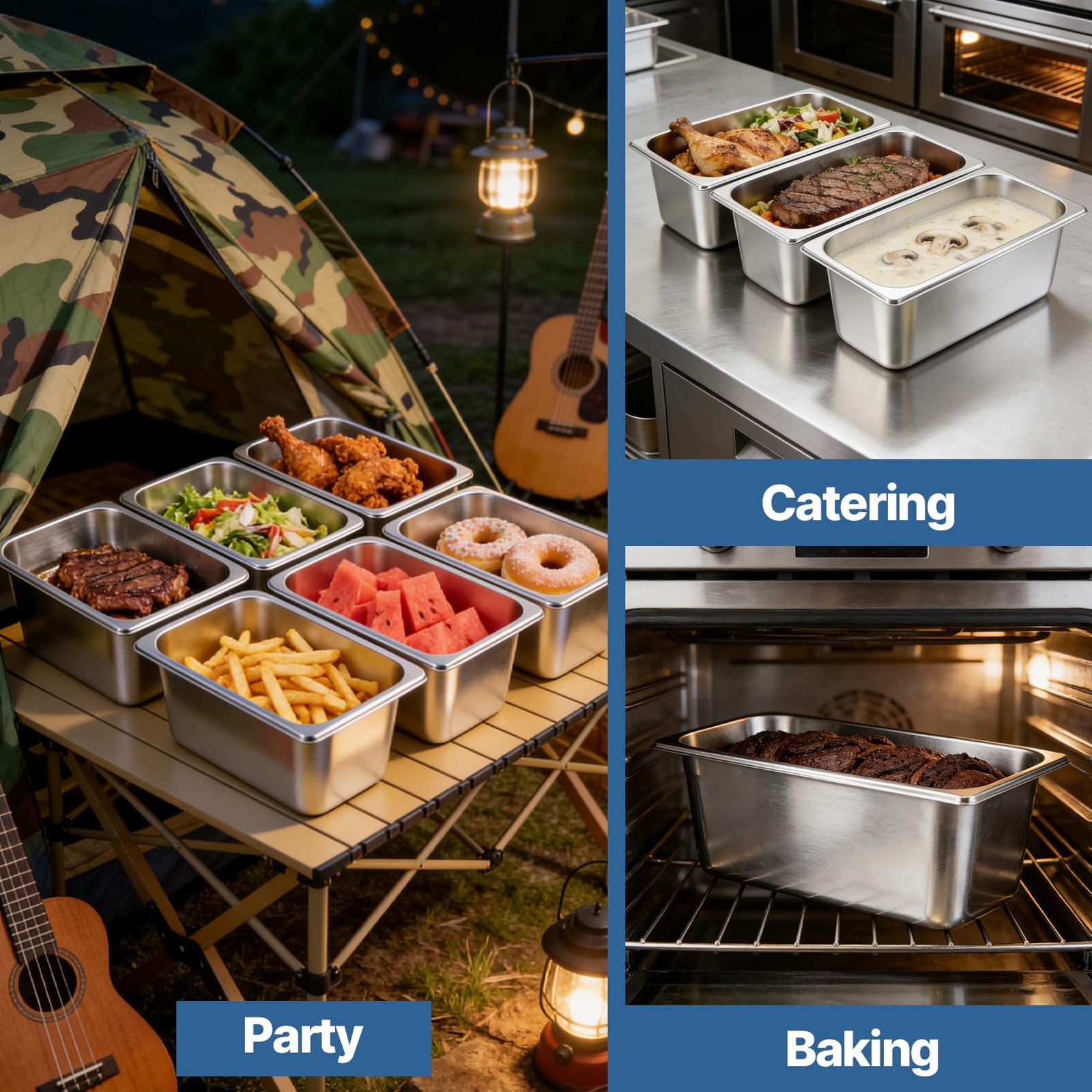 10 Pack Hotel Pans, 1/3 Size 6 Inch Deep Steam Table Pans, Anti Jam Stainless