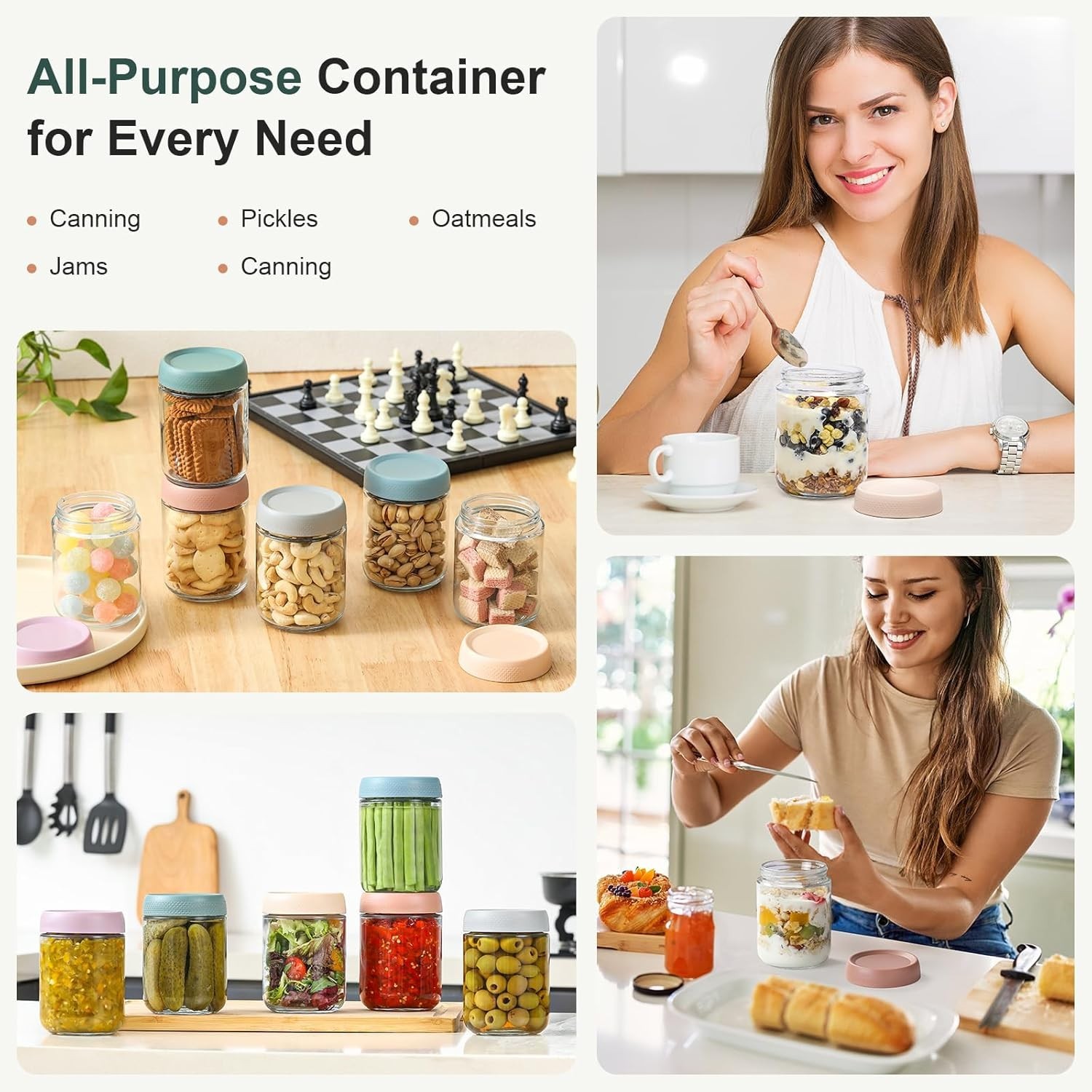 Elegant Glass Storage Jars – 16 oz Airtight Containers for Kitchen Freshness