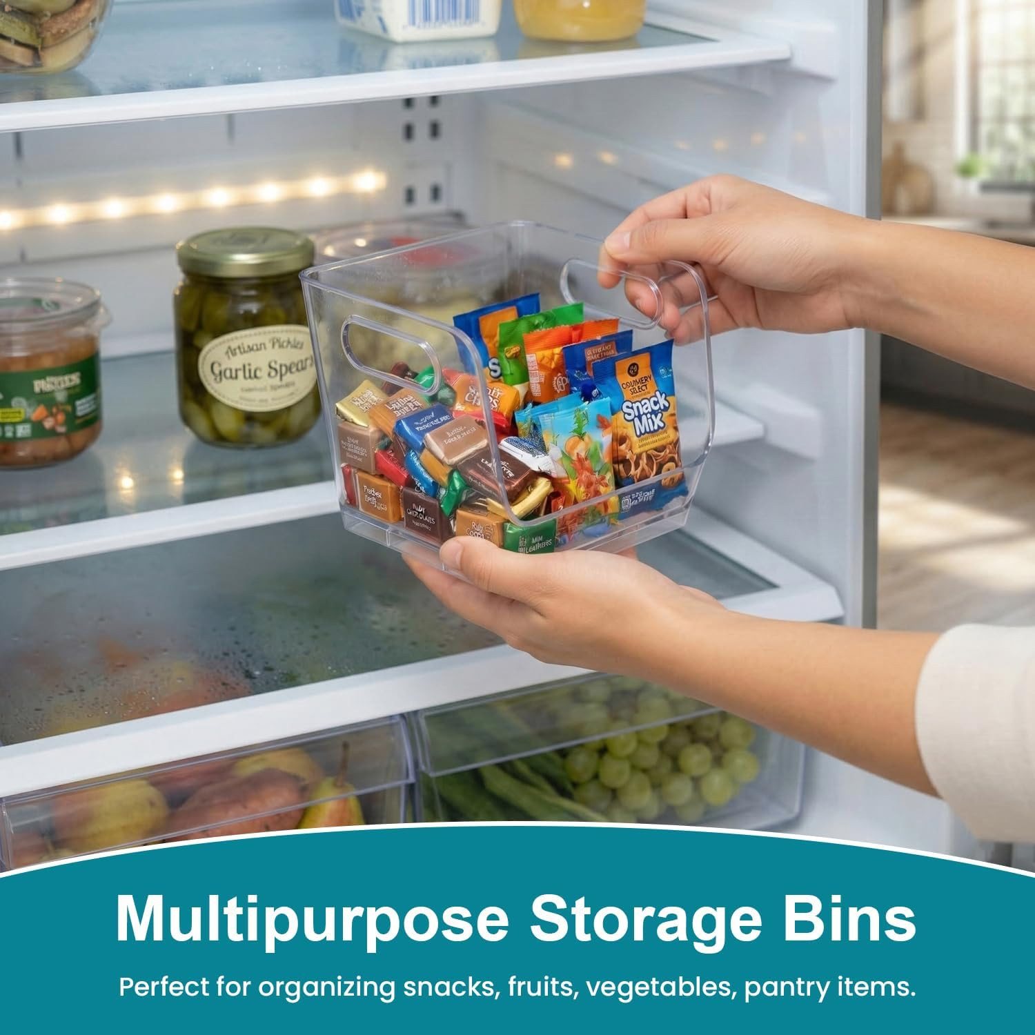 9-Inch Open-Front Clear Storage Bin with Easy-Grip Handle Stackable Transparent
