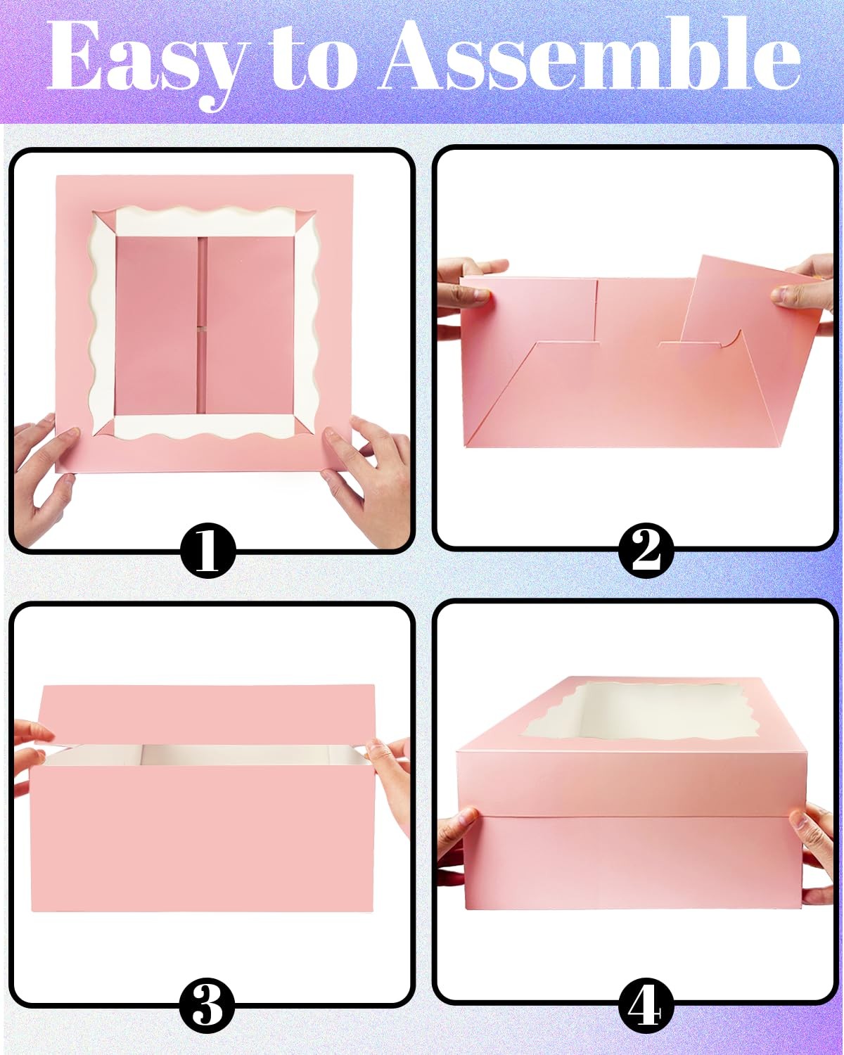 18 Sets Pink 10x10x8 Cake Box Window 10″ Round Boards Ribbon Container
