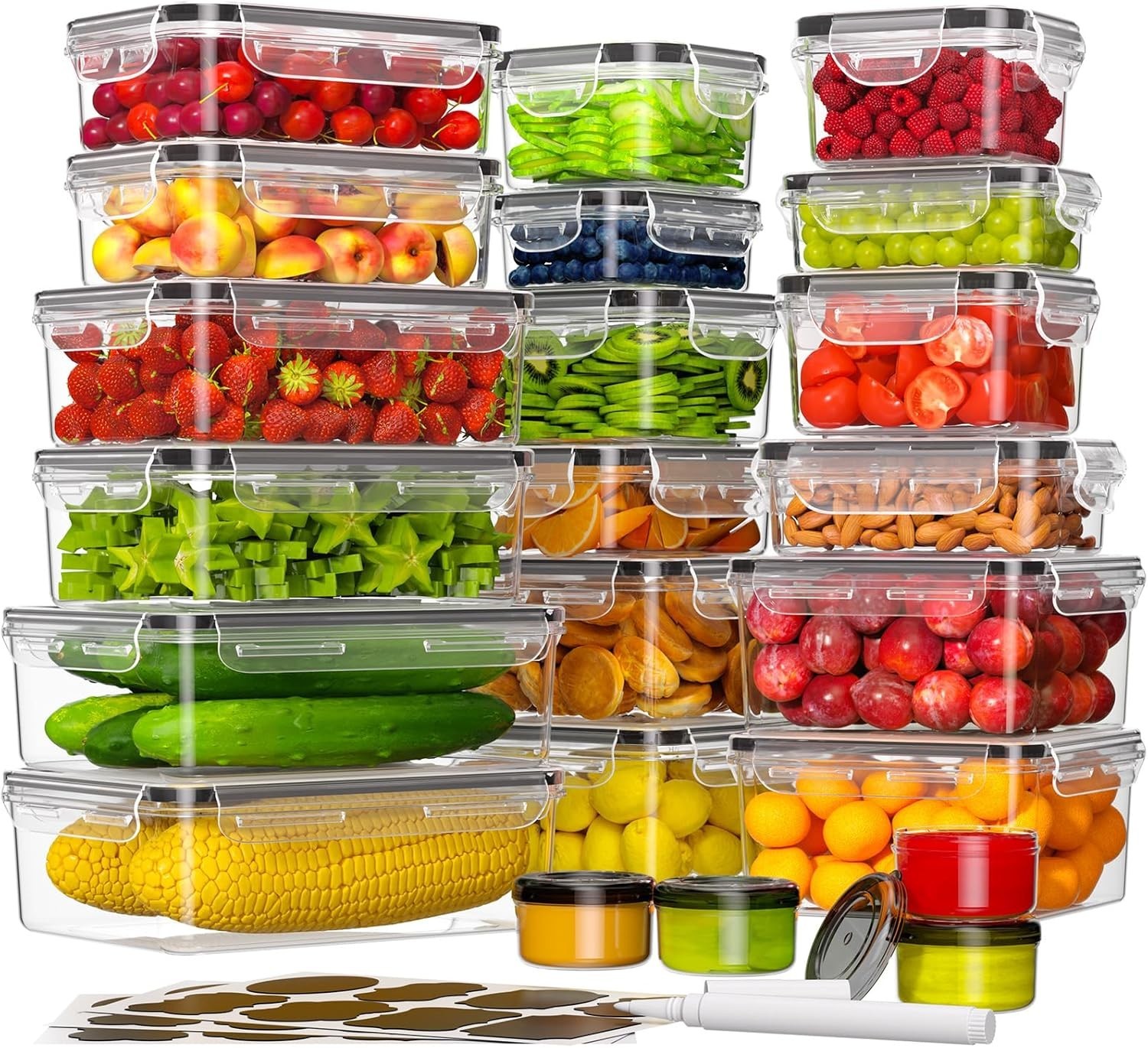 36-Piece Food Storage Containers W/ Lids(18 Container & 18 Lid Plastic Food