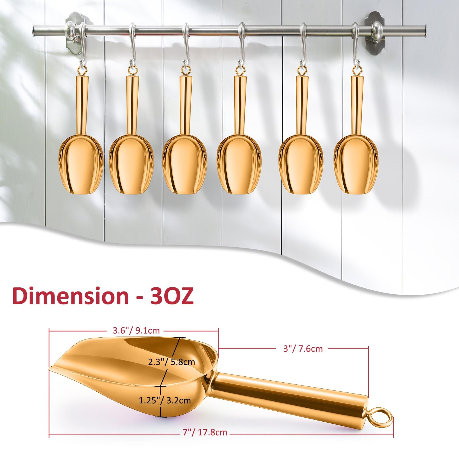 2 PCS 3 Ounce Ice Scoop Freezer Stainless Steel Small Food Kitchen Gold
