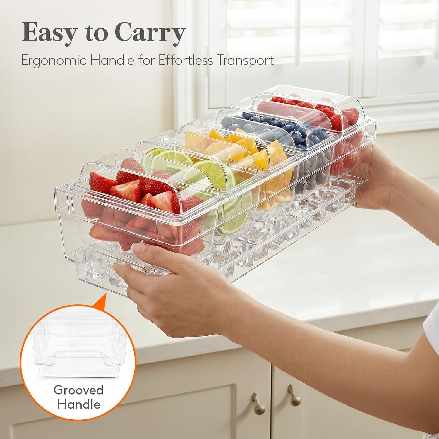Lifewit 2-Piece Clear Condiment Caddy Set with Ice Compartment for Party Food