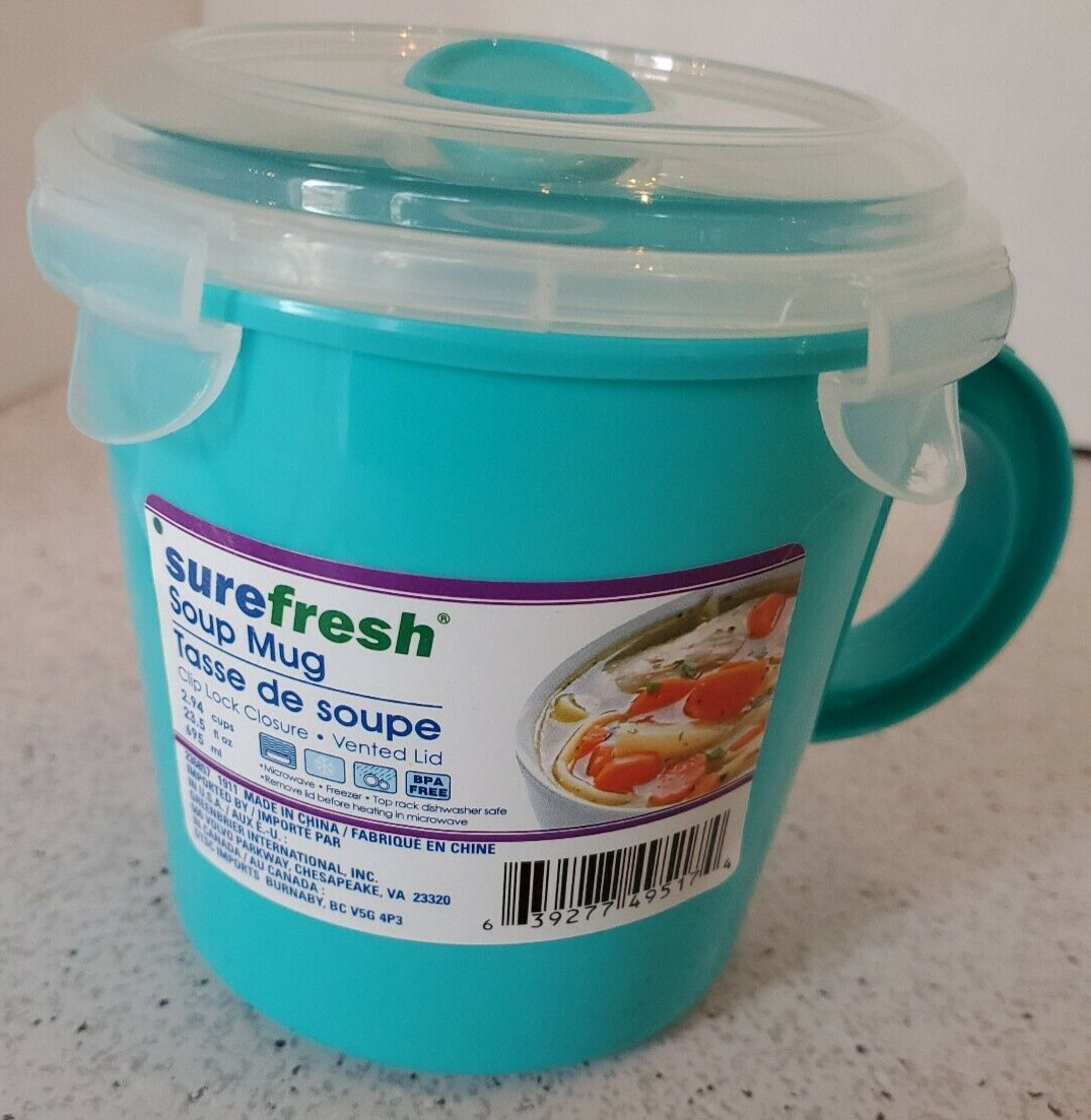 Sure Fresh Microwavable Soup Mug W Snap Closure Lid 2.94 Cups 23.5 fl oz Teal