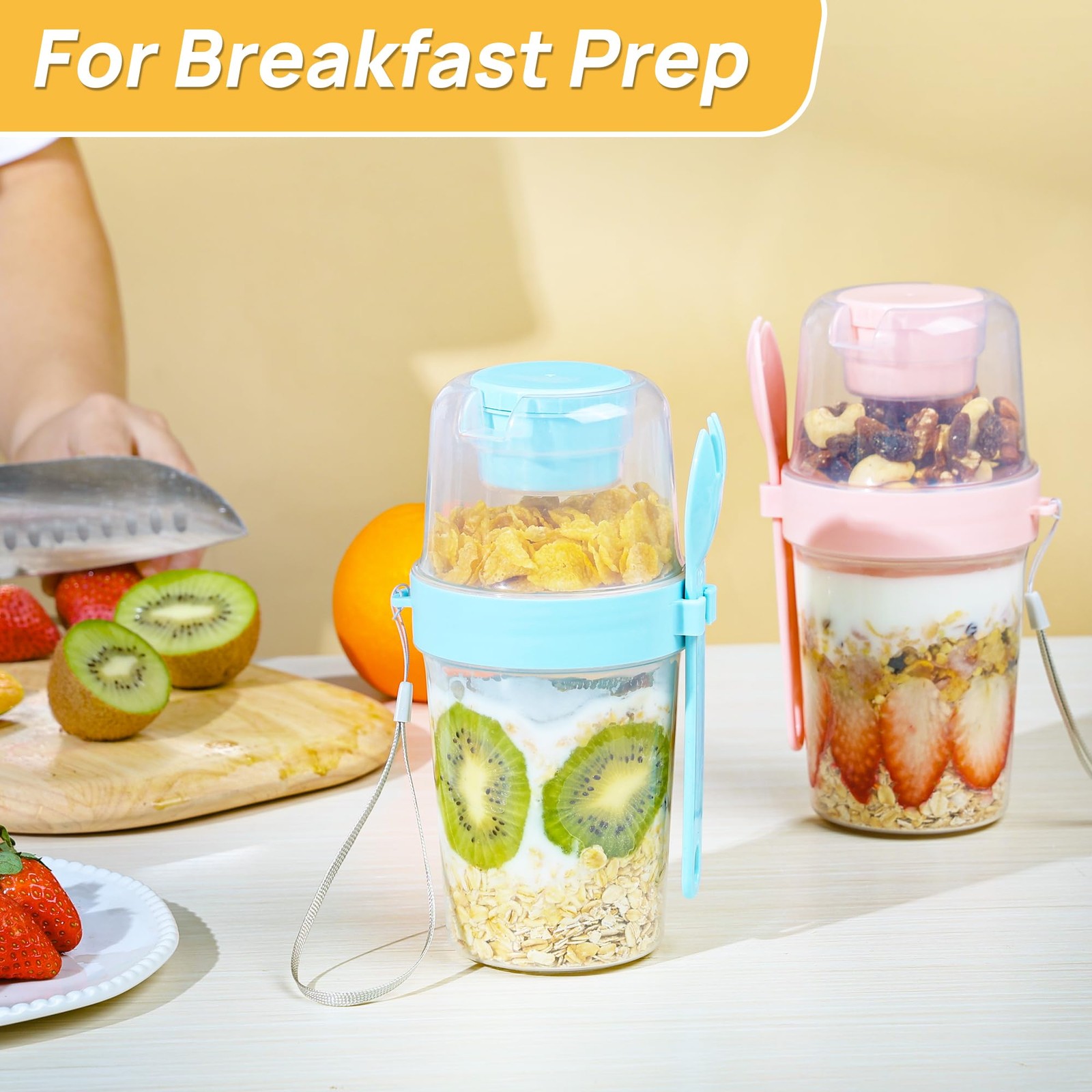 4 Pack 27oz Yogurt Parfait Cups with Lids and Spoons, Overnight Oats Containe…