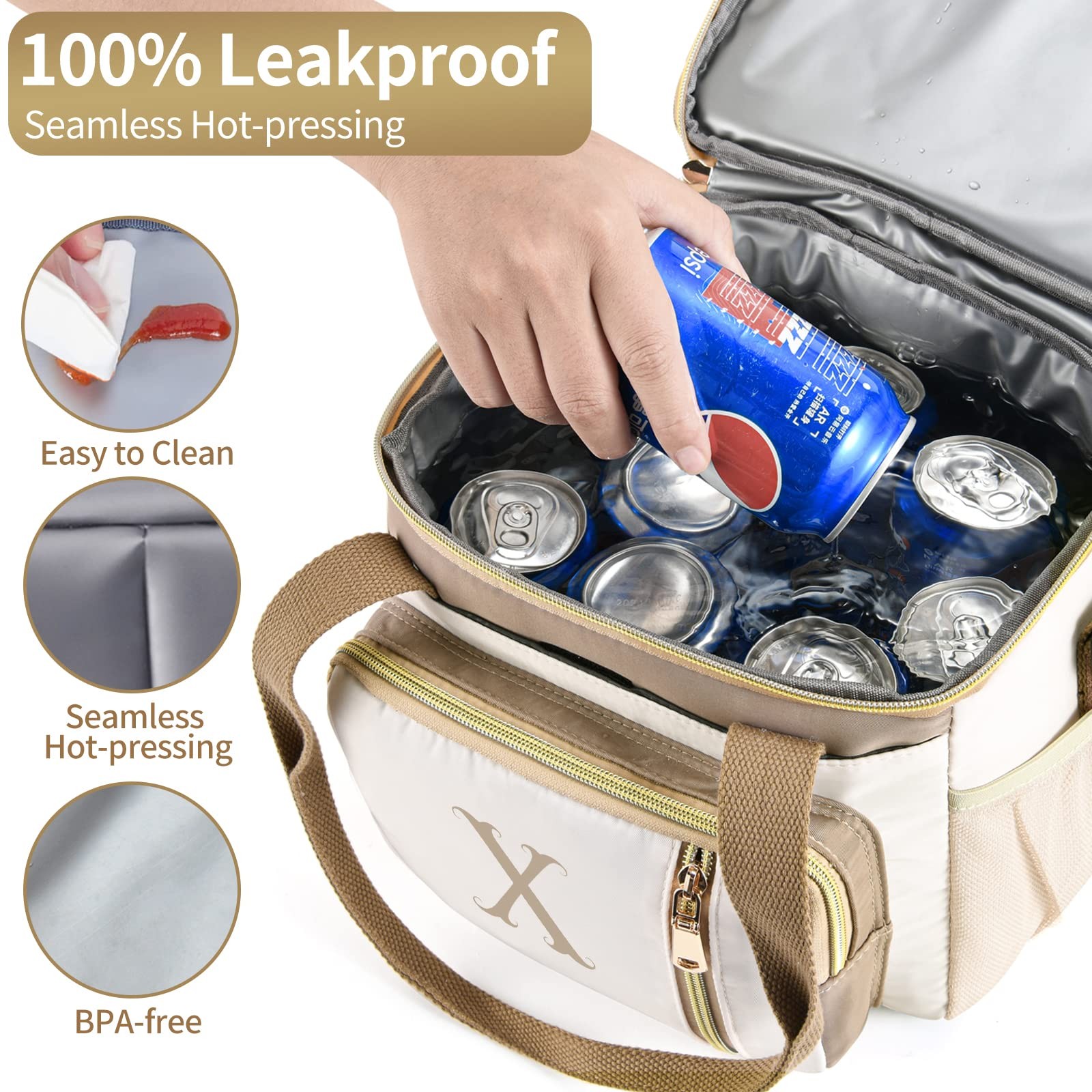 LOKASS 16L Initial Insulated Lunch Bag for Women Work Leakproof Cooler Tote