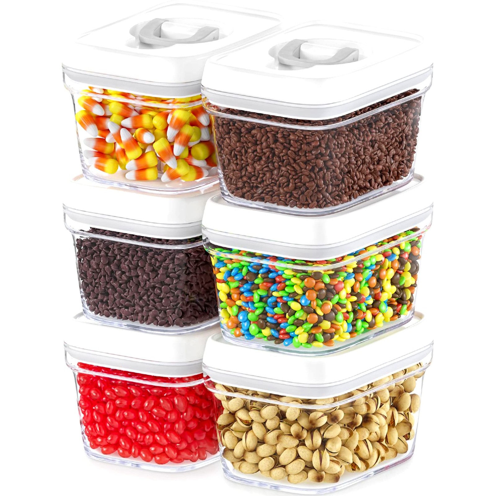 Airtight Food Storage Containers with White Lids – 0.4L 6 Pc Clear Plastic Ki…