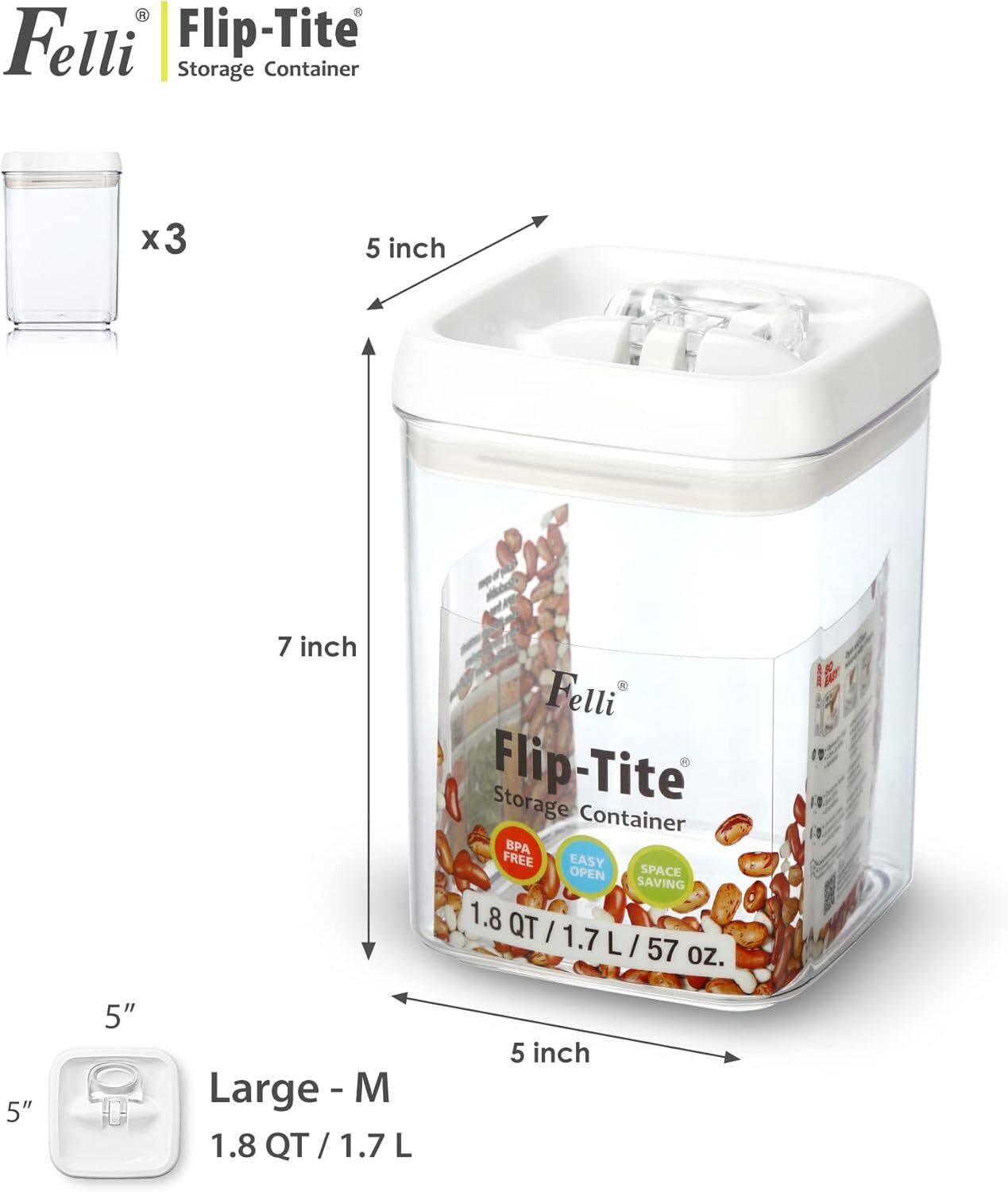 Food Storage Box for Rice Sugar Flour Protein Powder, Kitchen Pantry Organizer