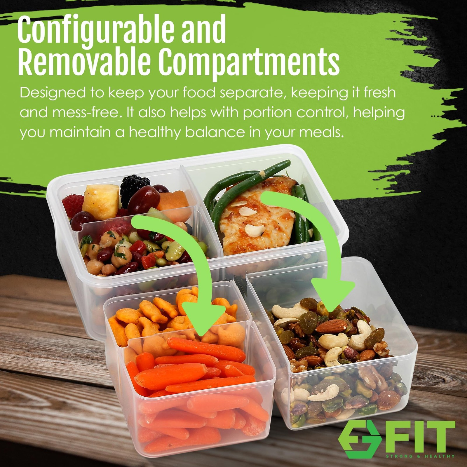 FIT Strong & Healthy Bento Box for 3 Pack, 39 oz, Green, 3 39 Oz each