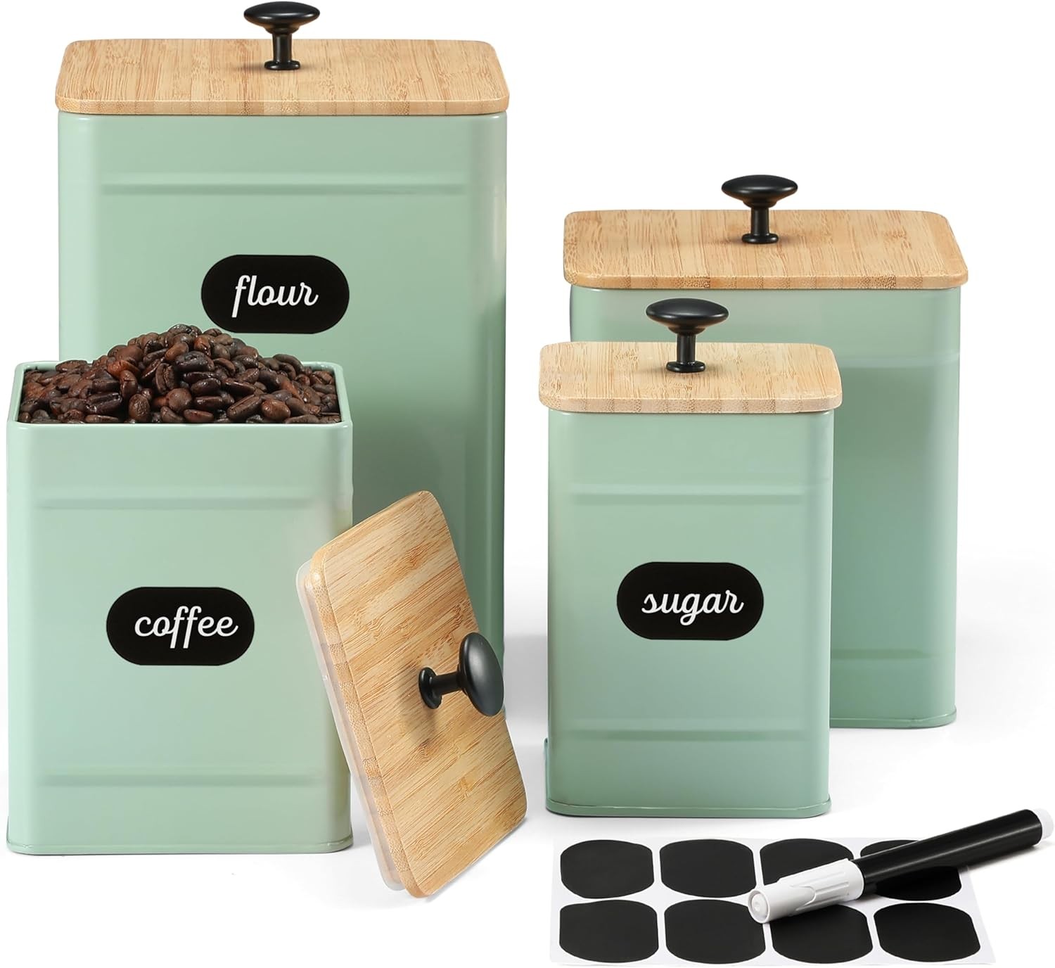 Kitchen Canisters, Airtight Canister Sets of 4 for Kitchen Counter, Sage Green