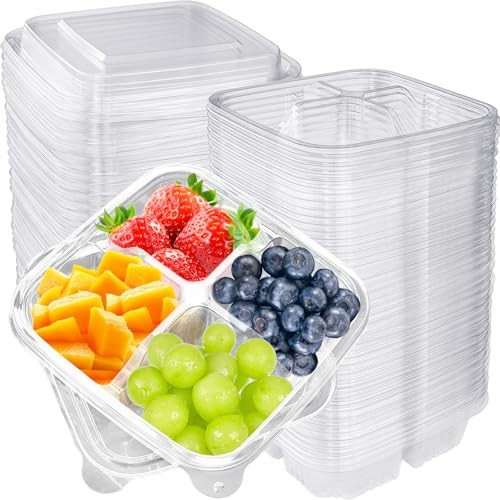 50 Pcs Bento Snack Food 4 compartments Food Containers 50 Pack Clear