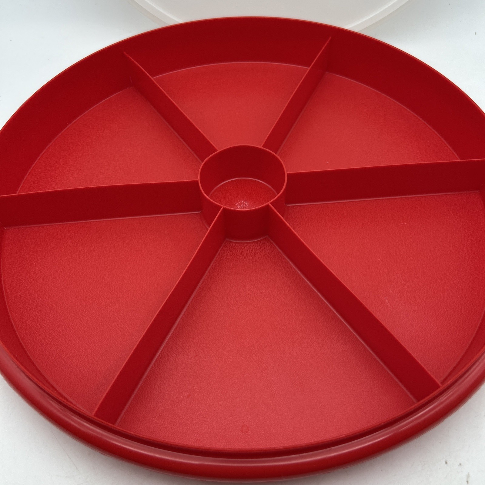 Vintage Tupperware Red Divided Serving Tray Candy Veggie Fruit Meat Cheese w Lid