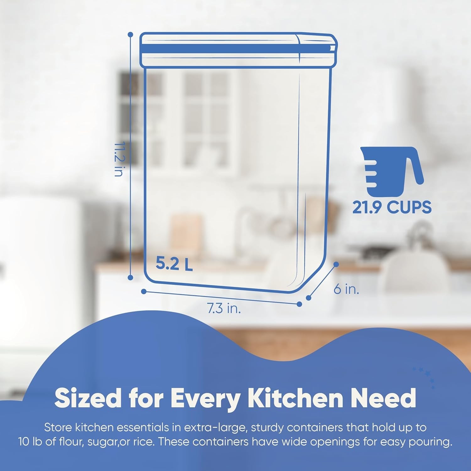 Large Airtight Food Storage Containers 2 Pack 5.2L Plastic Kitchen Pantry Can…