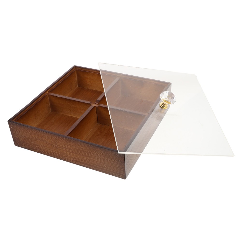 Dark Brown 1 Bamboo Divided Serving Platter with Lid Reusable Snack Organizer