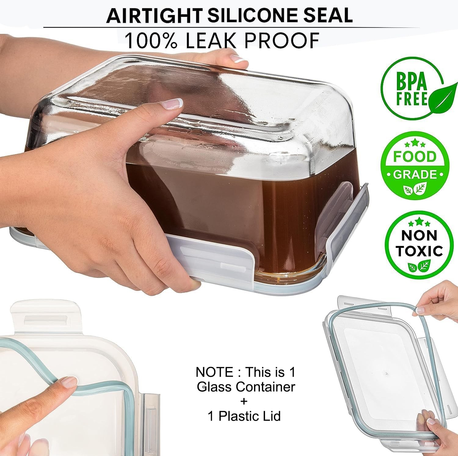 3300 ml / 112 oz Large Glass Food Storage Containers with Lids, Airtight, Lea…