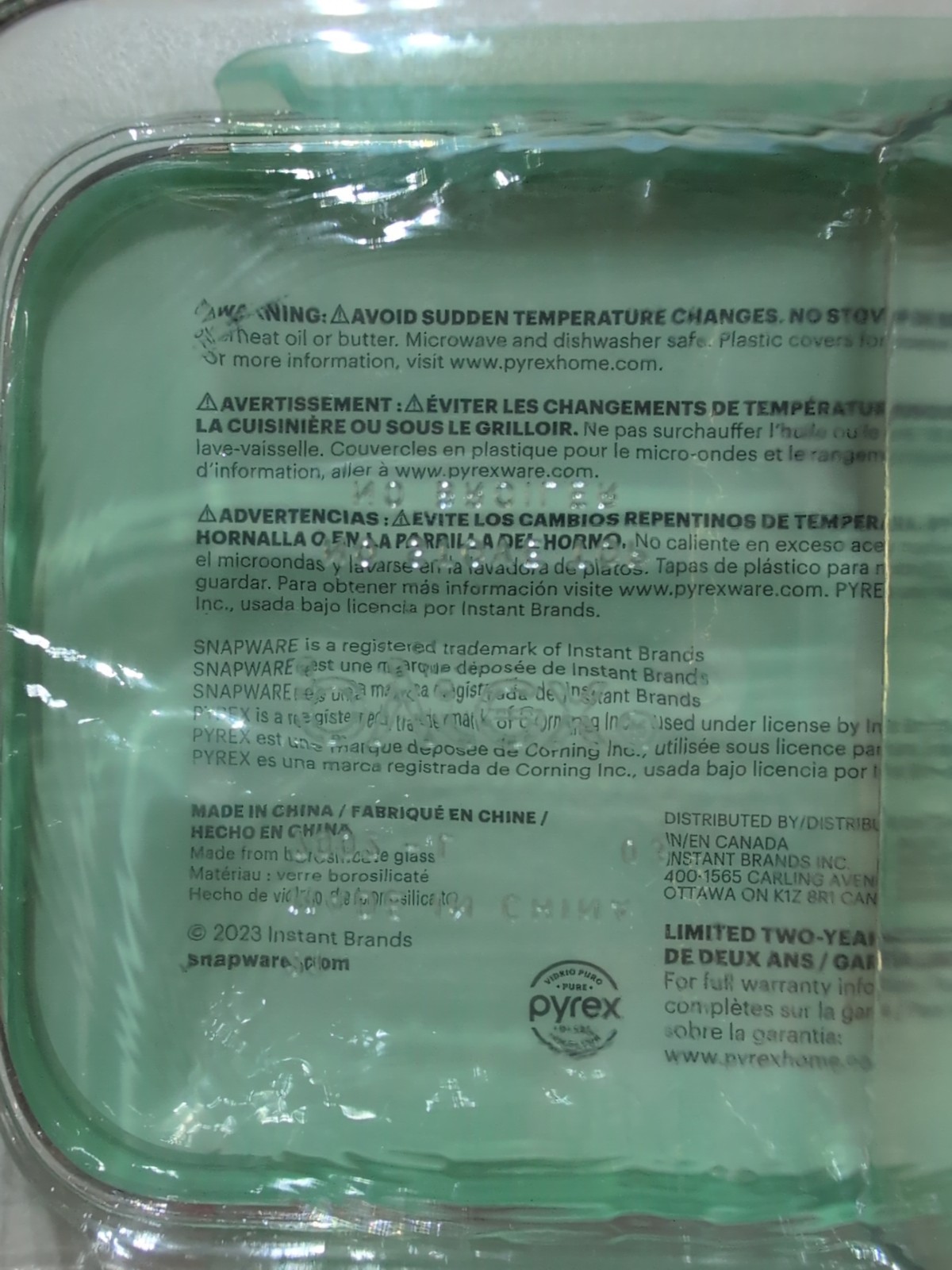 SNAPWARE PYREX GLASS MEAL BOX 2 COMPARTMENTS w/LID 5.8 CUP/46.4 OZ. NEW