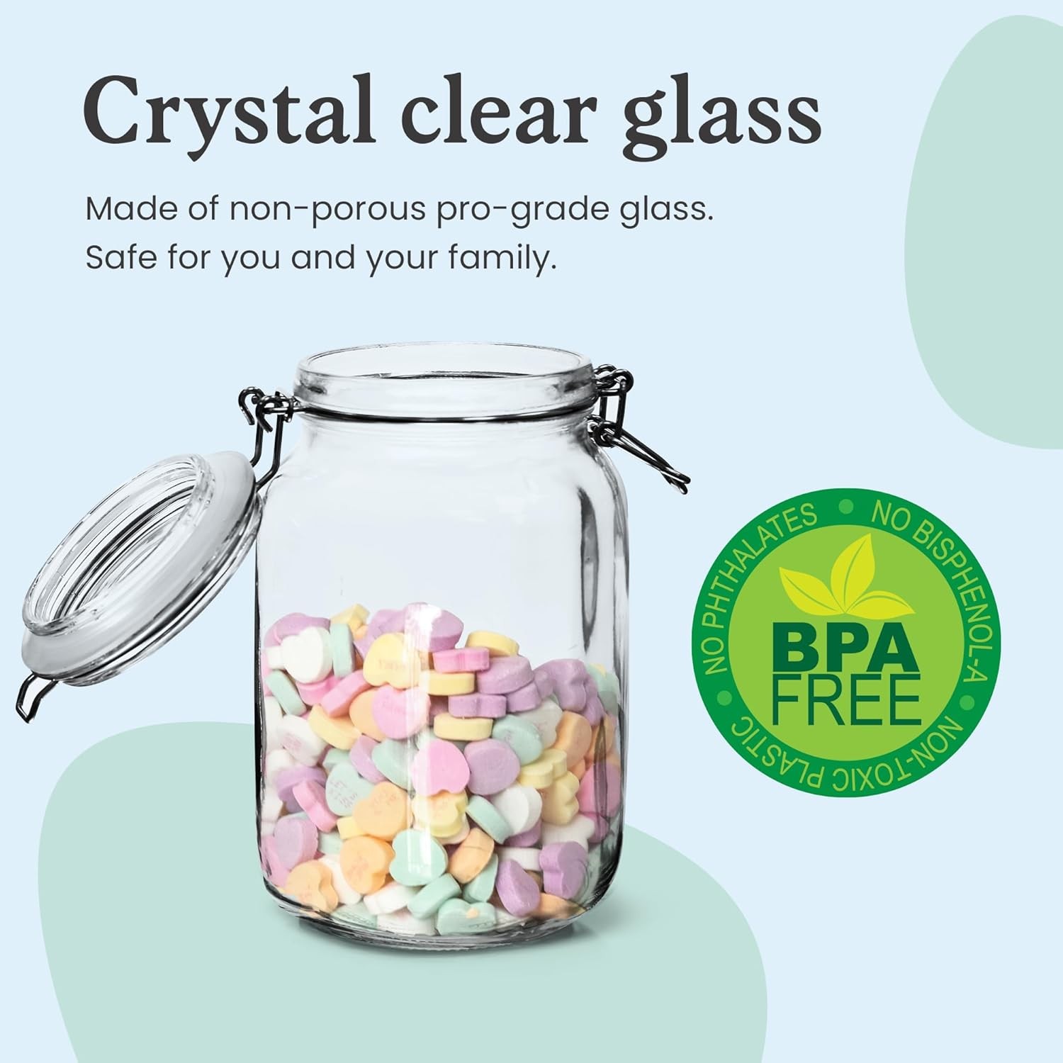 Set of 3 Glass Mason Jar with Airtight Lid 50 Ounces | Glass Storage Container