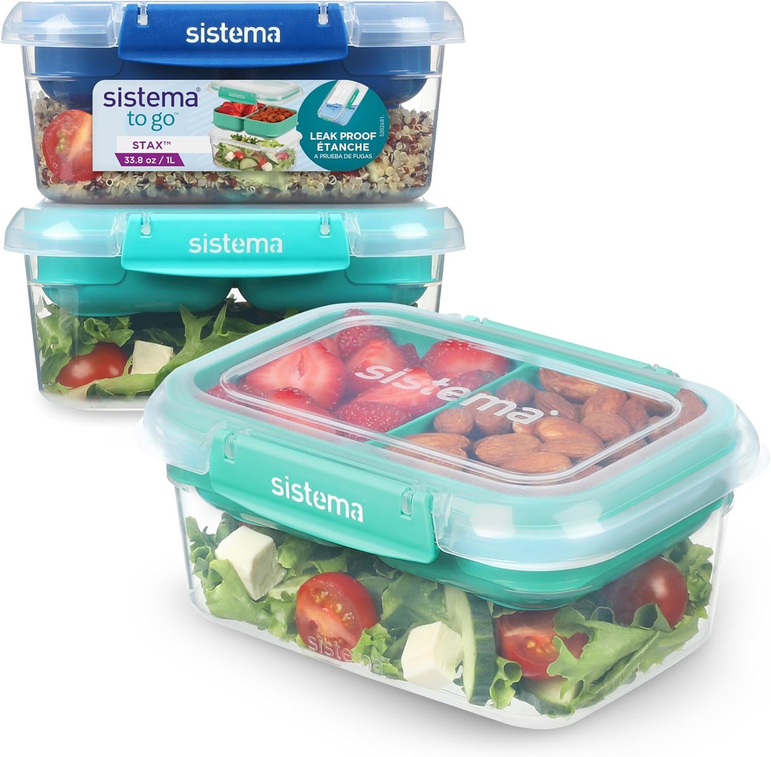 Contenedores hermeticos para comida 1 L pack de 3 recipientes sin BPA apilables