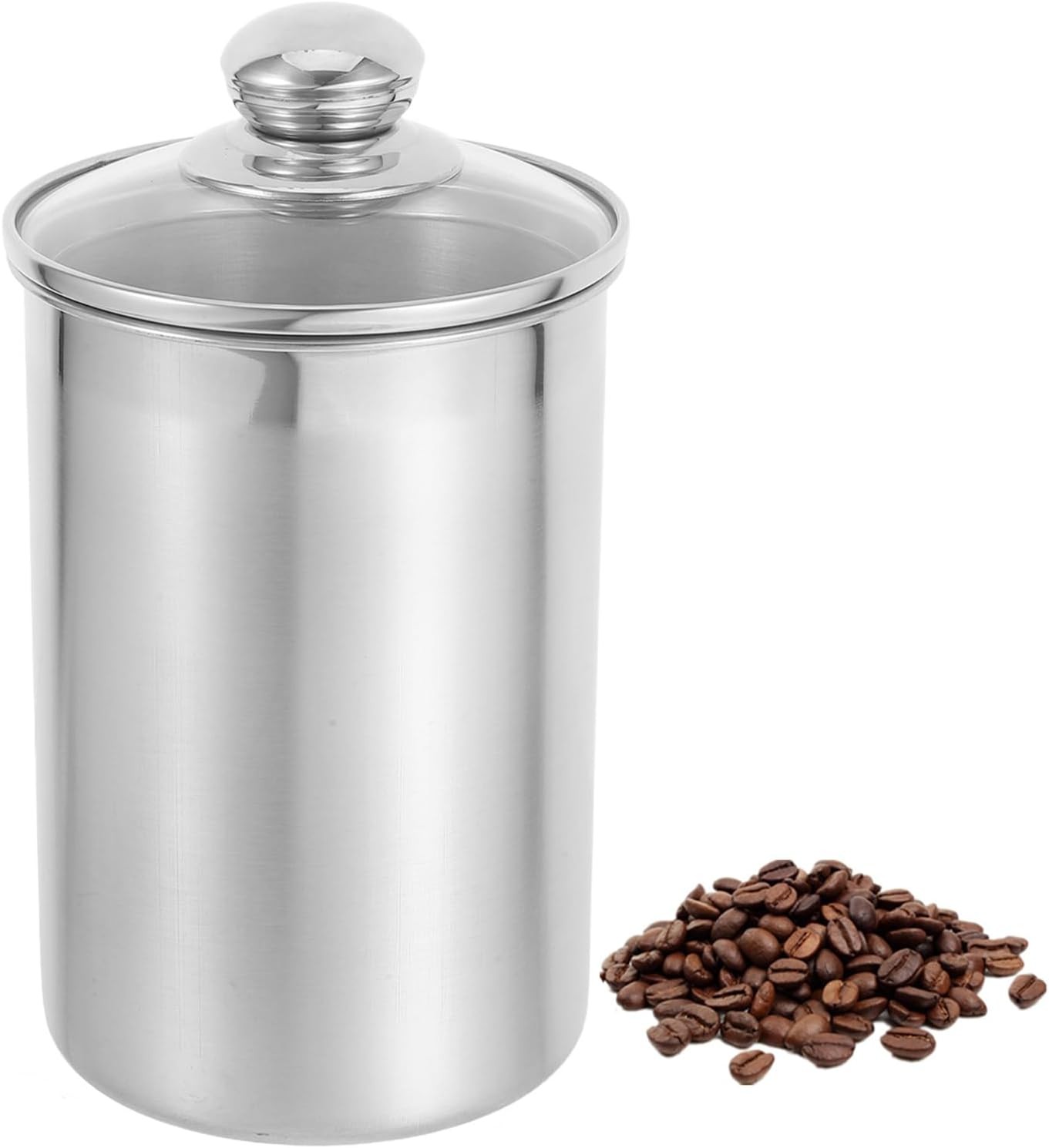 Stainless Steel Canister Food Jars with Glass Lid, Kitchen Coffee Canister